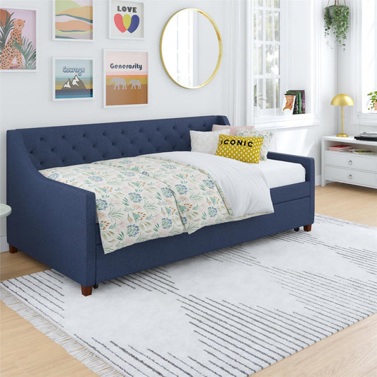 Her Majesty Daybed and Trundle Set - Blue Linen - Twin