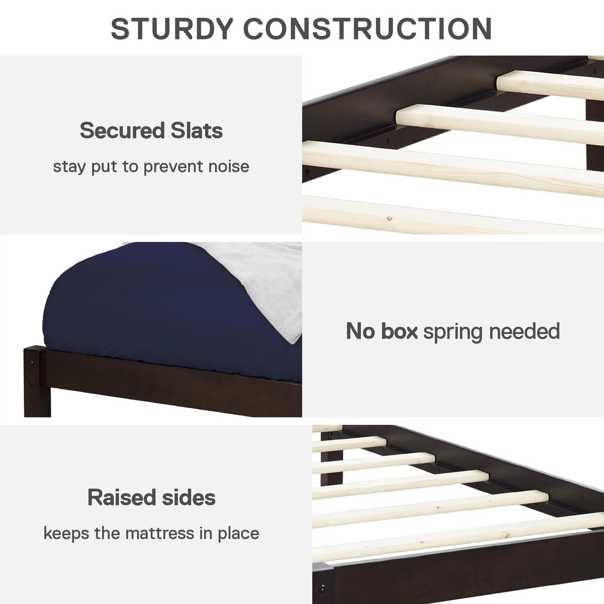 Braylon Twin Sized Wooden Bed Frame with Wood Slats - Espresso