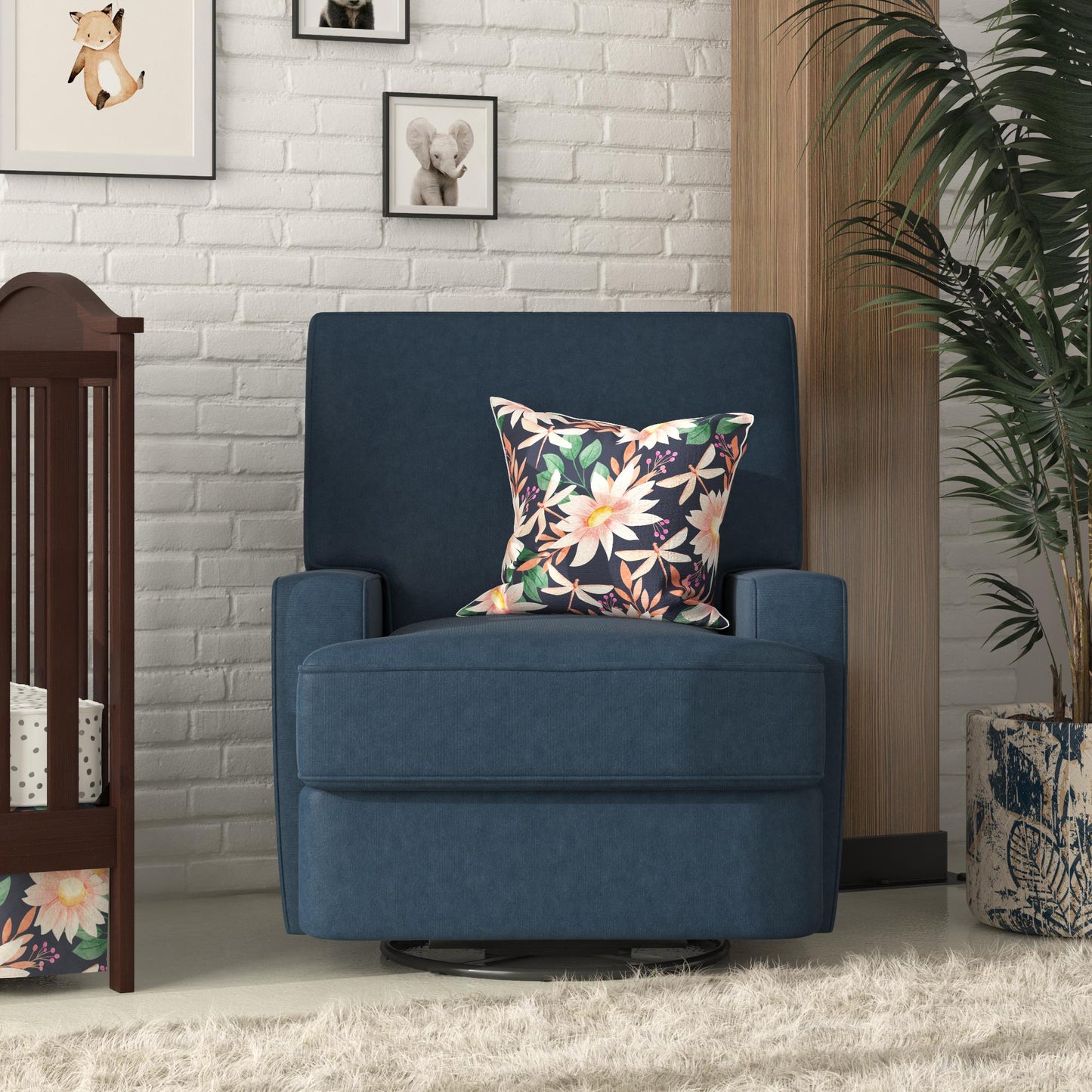 Rylan Upholstered Swivel Glider Recliner Chair with Square Back - Blue