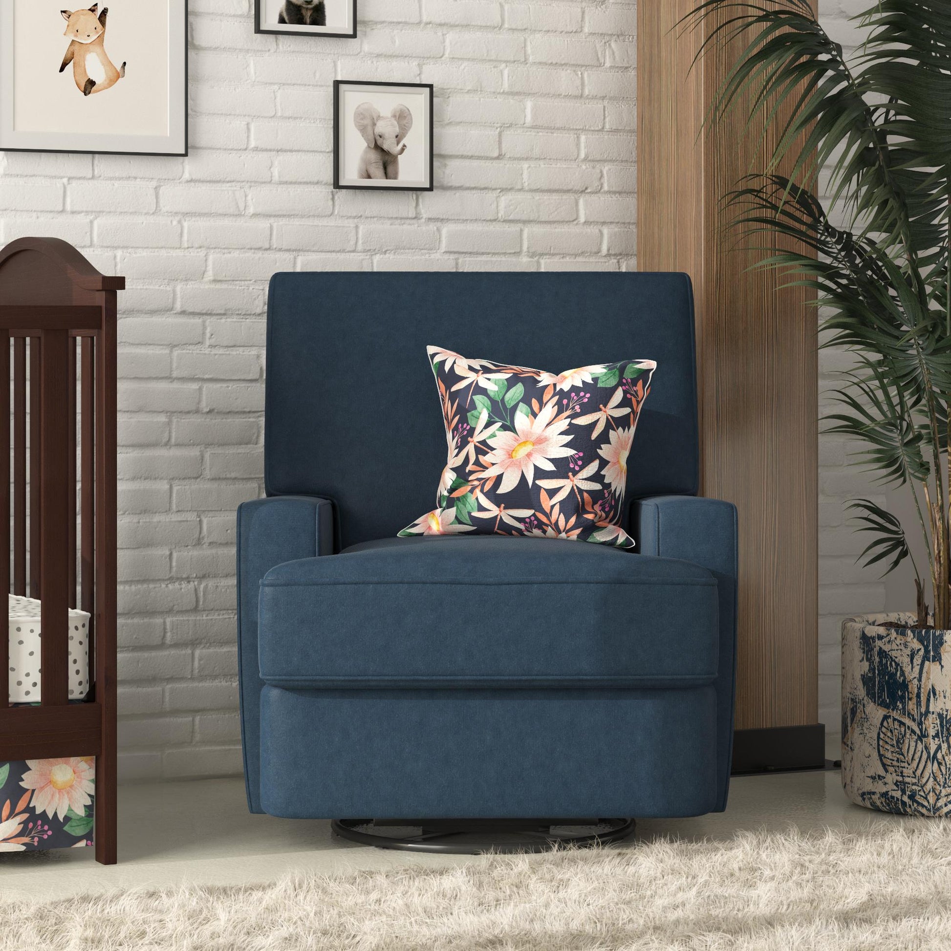 Rylan Upholstered Swivel Glider Recliner Chair with Square Back - Blue