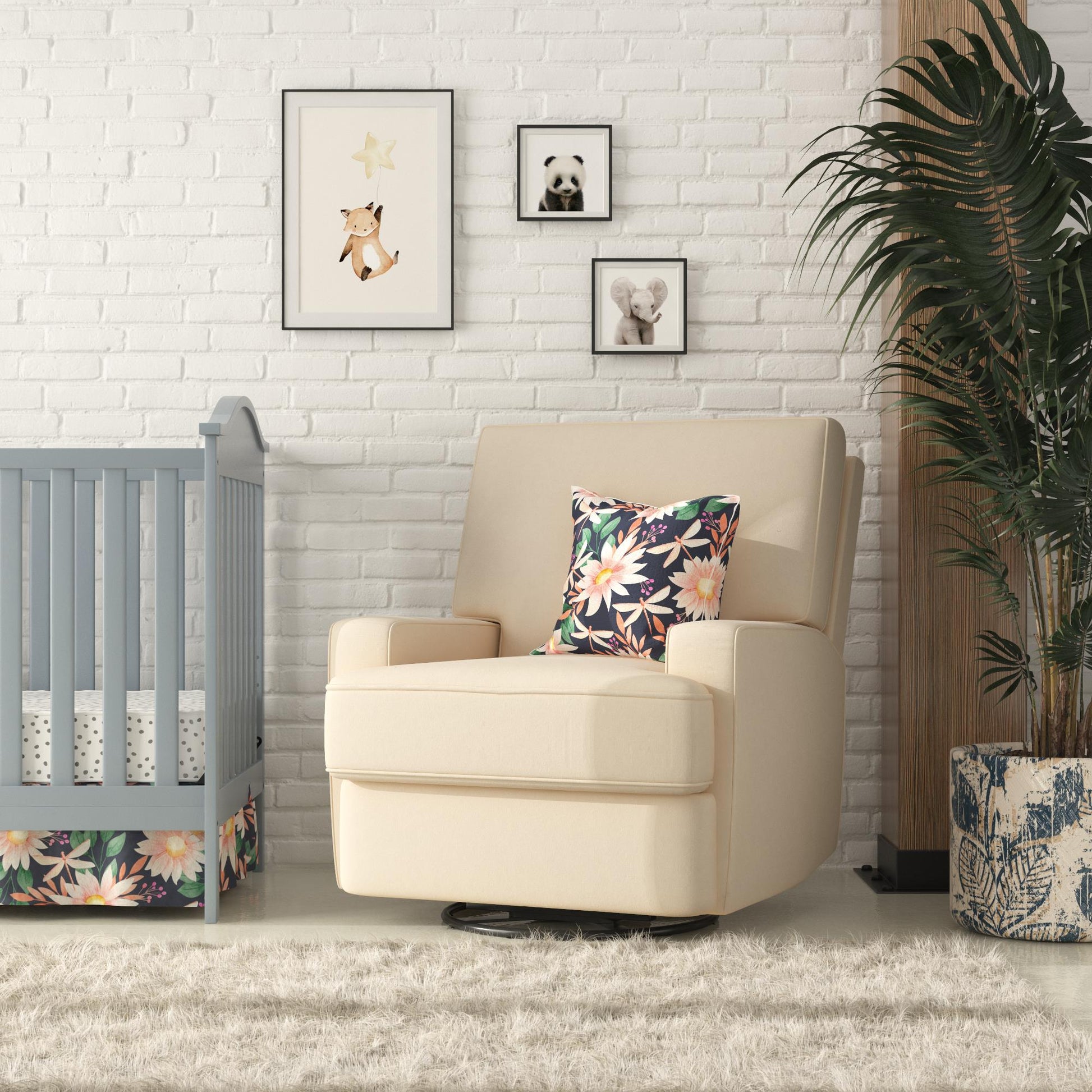 Rylan Upholstered Swivel Glider Recliner Chair with Square Back - Beige