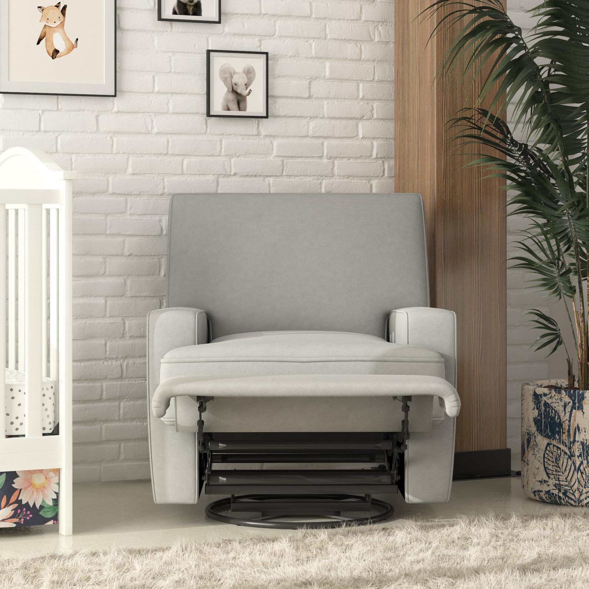Rylan Upholstered Swivel Glider Recliner Chair with Square Back - Gray