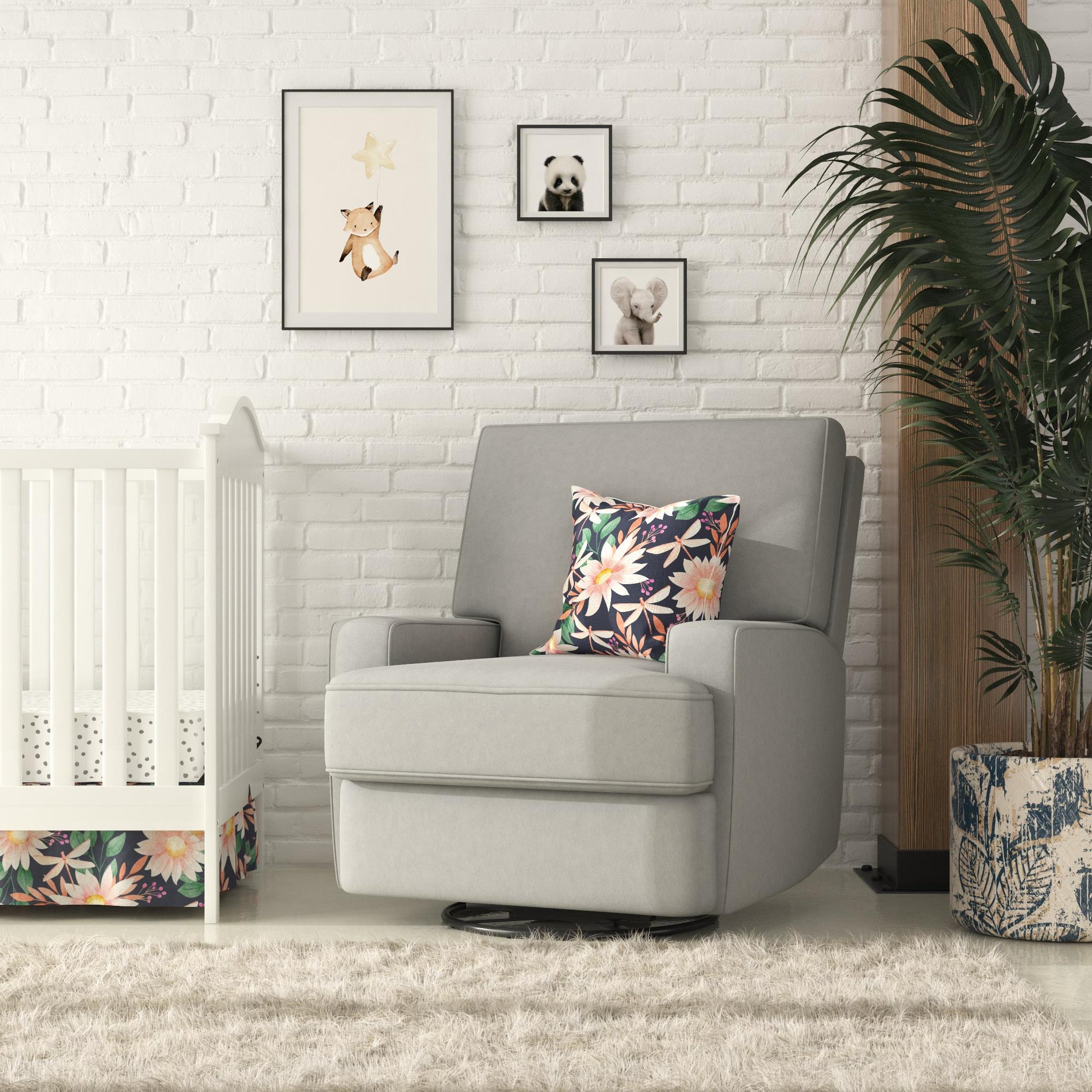 Rylan Upholstered Swivel Glider Recliner Chair with Square Back - Gray