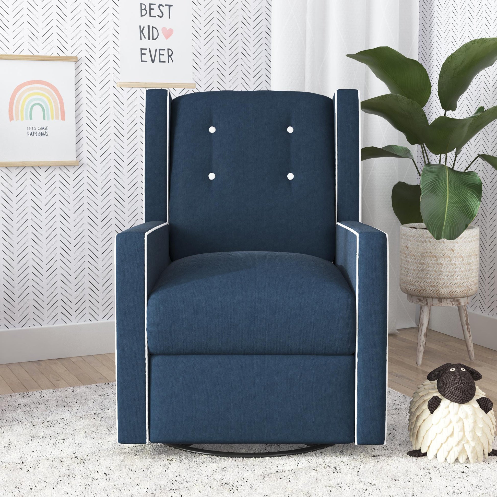 Mikayla Swivel Glider Recliner Chair Pocket Coil Seating - Blue