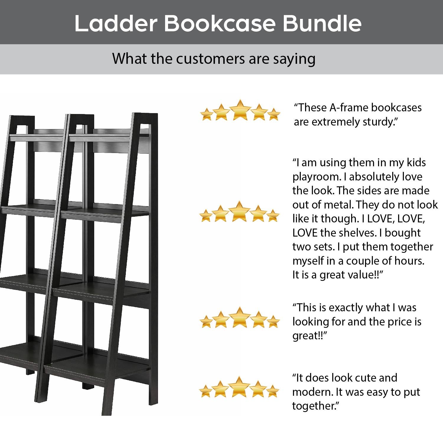 Lawrence 4 Shelf Ladder Bookcase Bundle, Set of 2  - Black