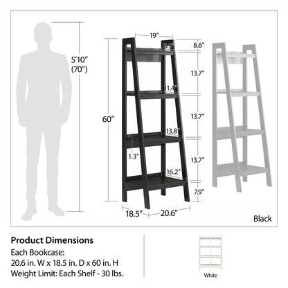 Lawrence 4 Shelf Ladder Bookcase Bundle, Set of 2  - Black