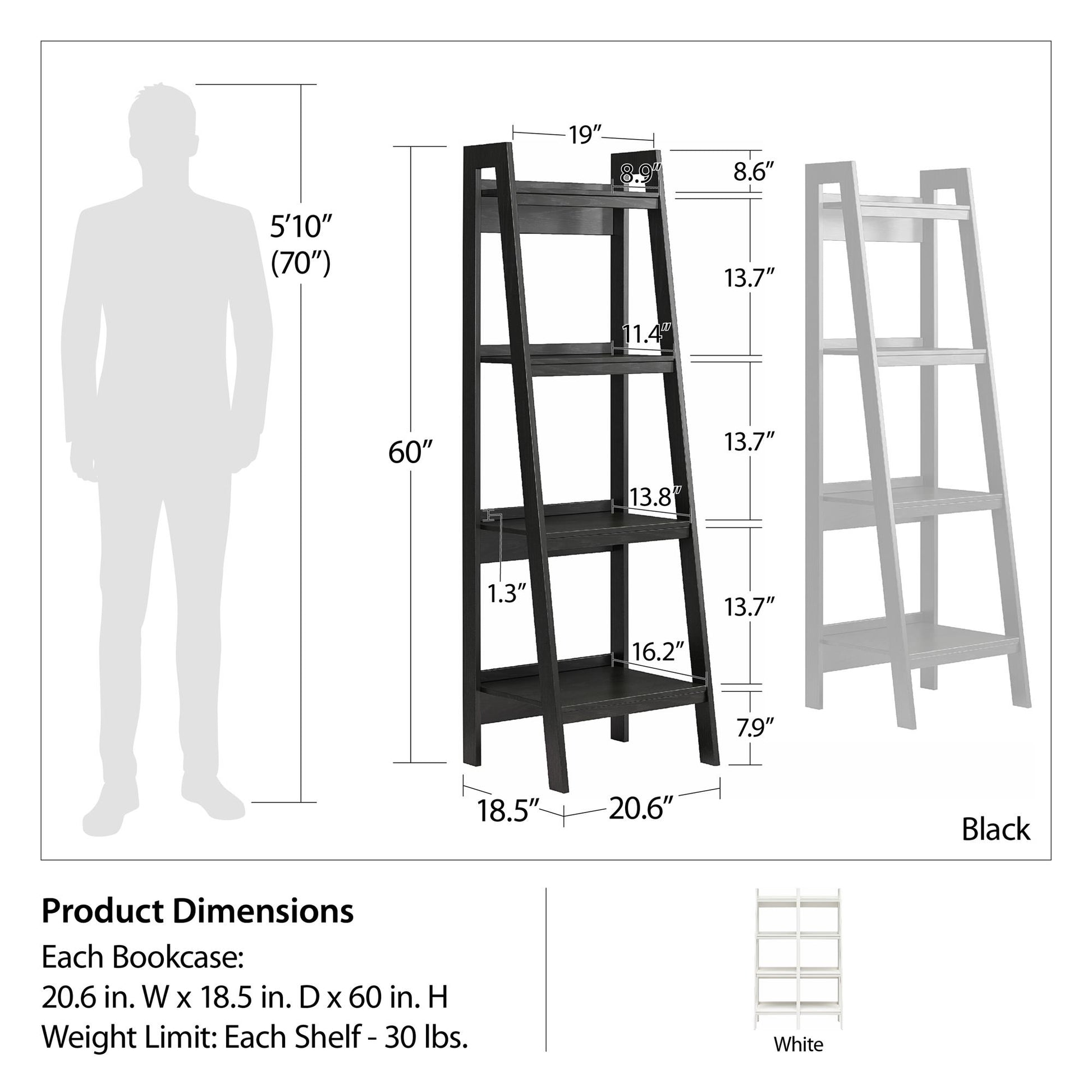 Lawrence 4 Shelf Ladder Bookcase Bundle, Set of 2  - White