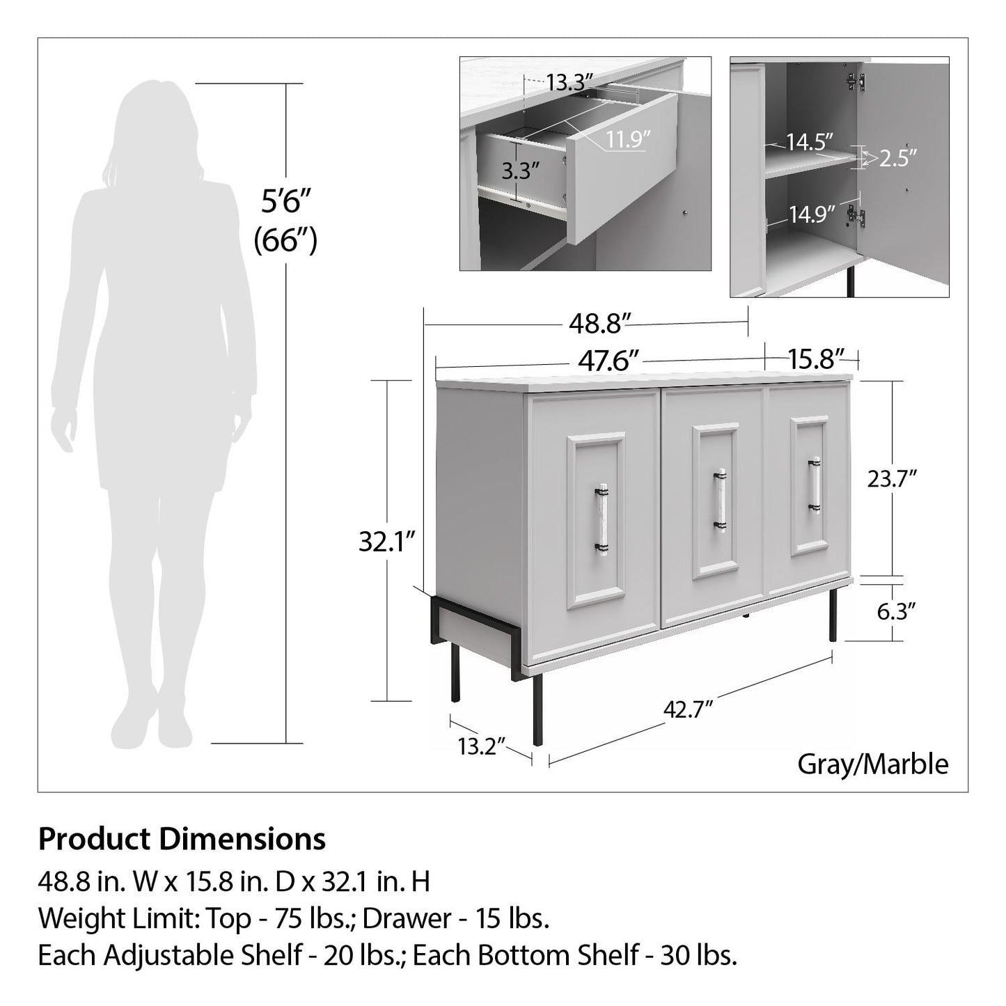 Liberty 3 Door Accent Cabinet - Dove Gray