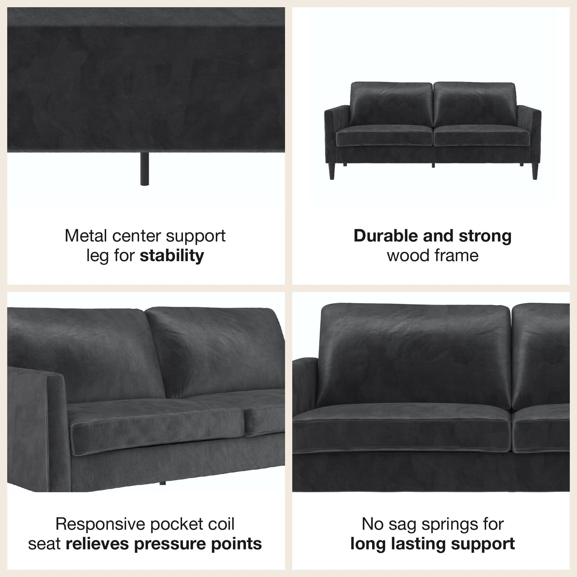 Winston Sofa with Pocket Coils - Dark Gray