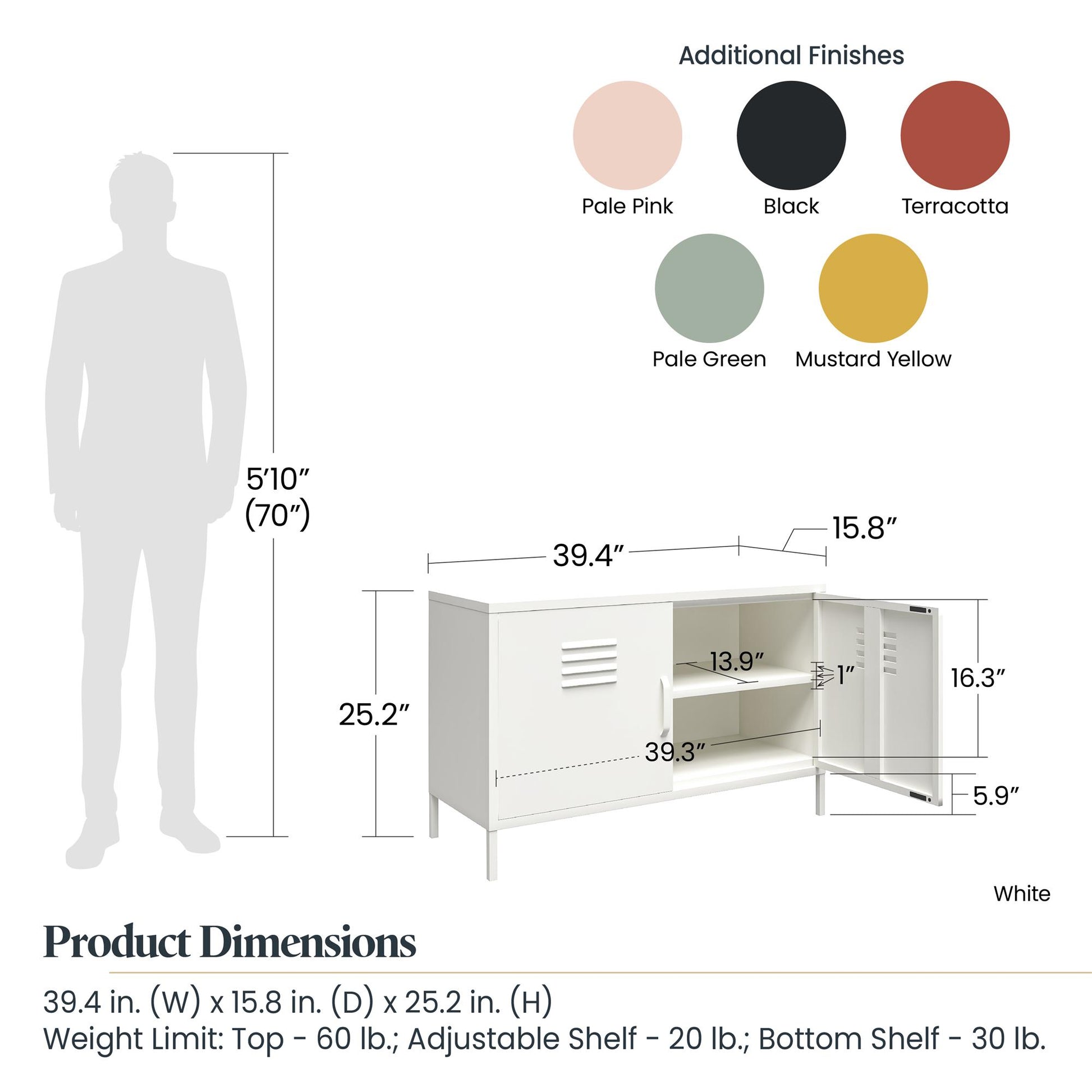 Shadwick 2 Door Metal Locker Accent Cabinet with 2 Shelves - Terracotta
