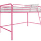 Jett Junior Loft Bed with Metal Frame and Built-In Ladder - Pink - Twin