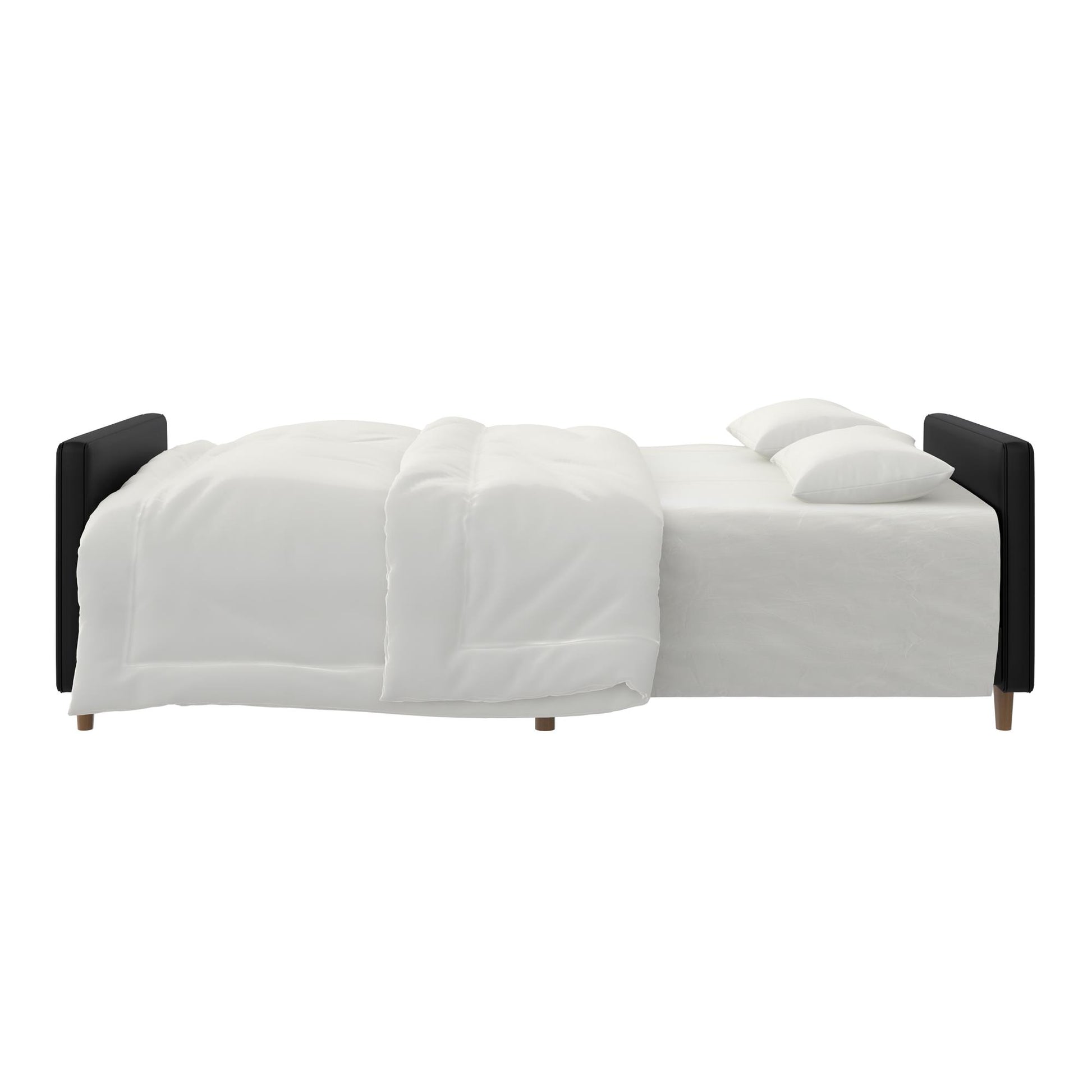 Andora Tufted Upholstered Coil Futon with Wooden Legs - Black Faux Leather