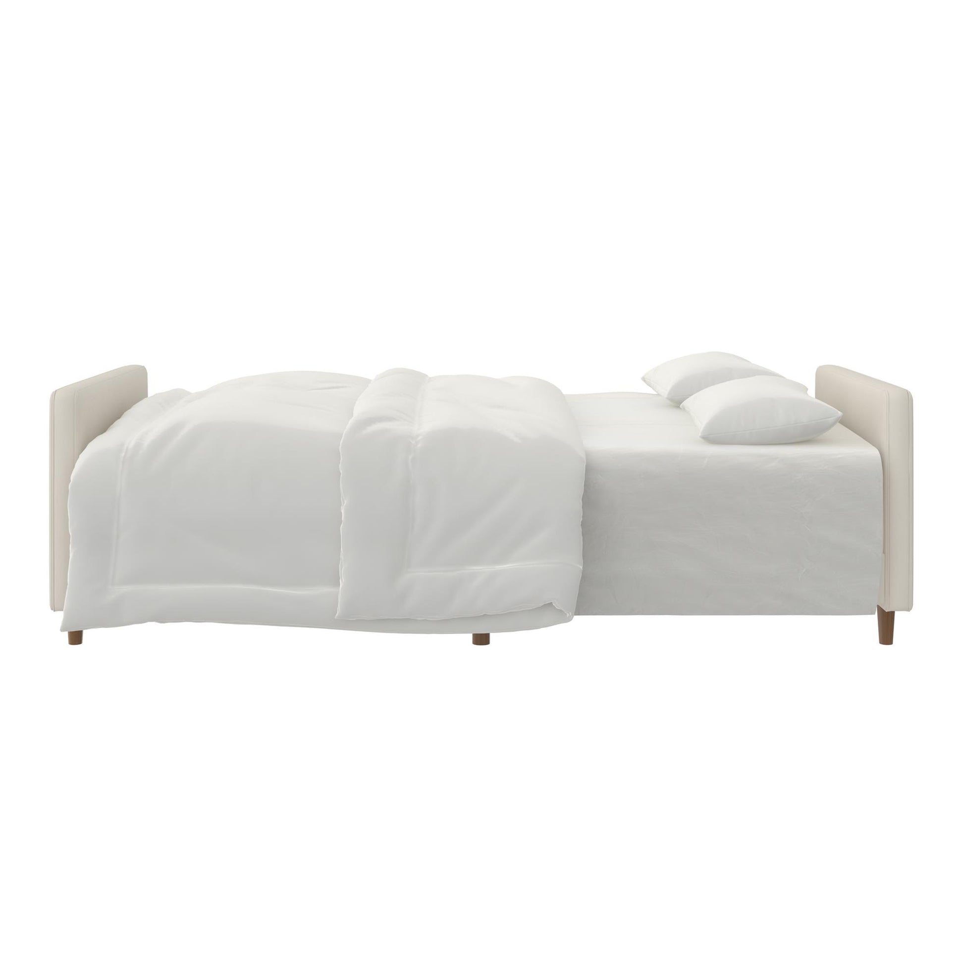 Andora Tufted Upholstered Coil Futon with Wooden Legs - White Faux leather