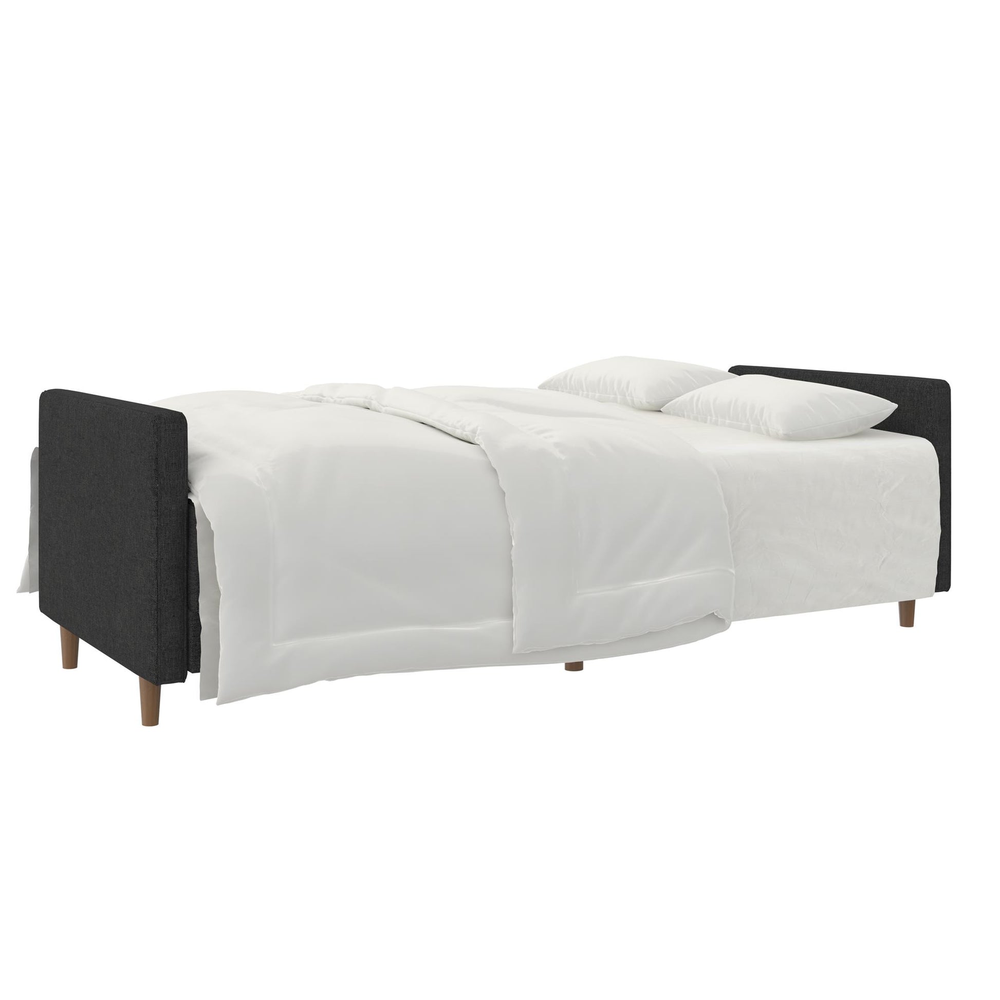 Andora Tufted Upholstered Coil Futon with Wooden Legs - Grey Linen