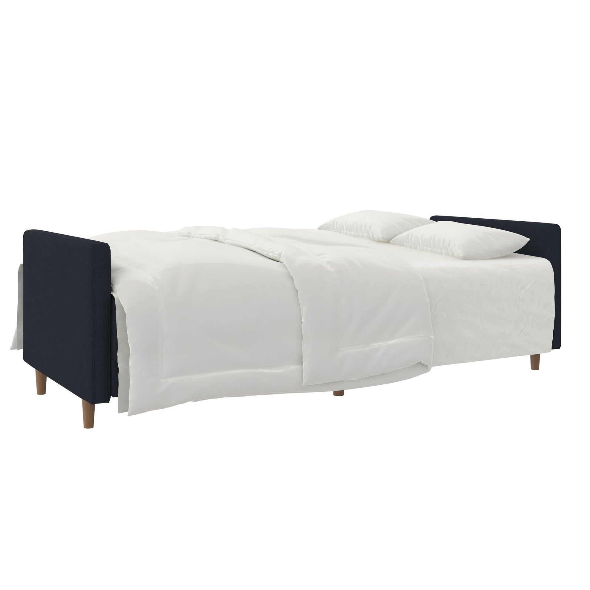 Andora Tufted Upholstered Coil Futon with Wooden Legs - Navy Linen