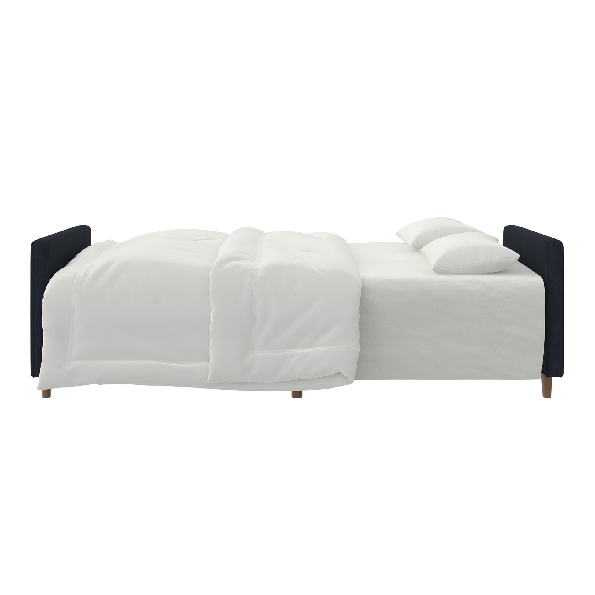 Andora Tufted Upholstered Coil Futon with Wooden Legs - Navy Linen
