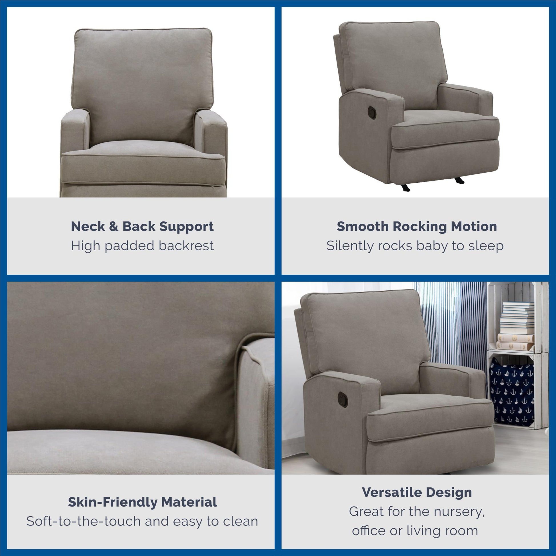 Baby Relax Salma Rocker Recliner Chair, Taupe Chenille - Taupe