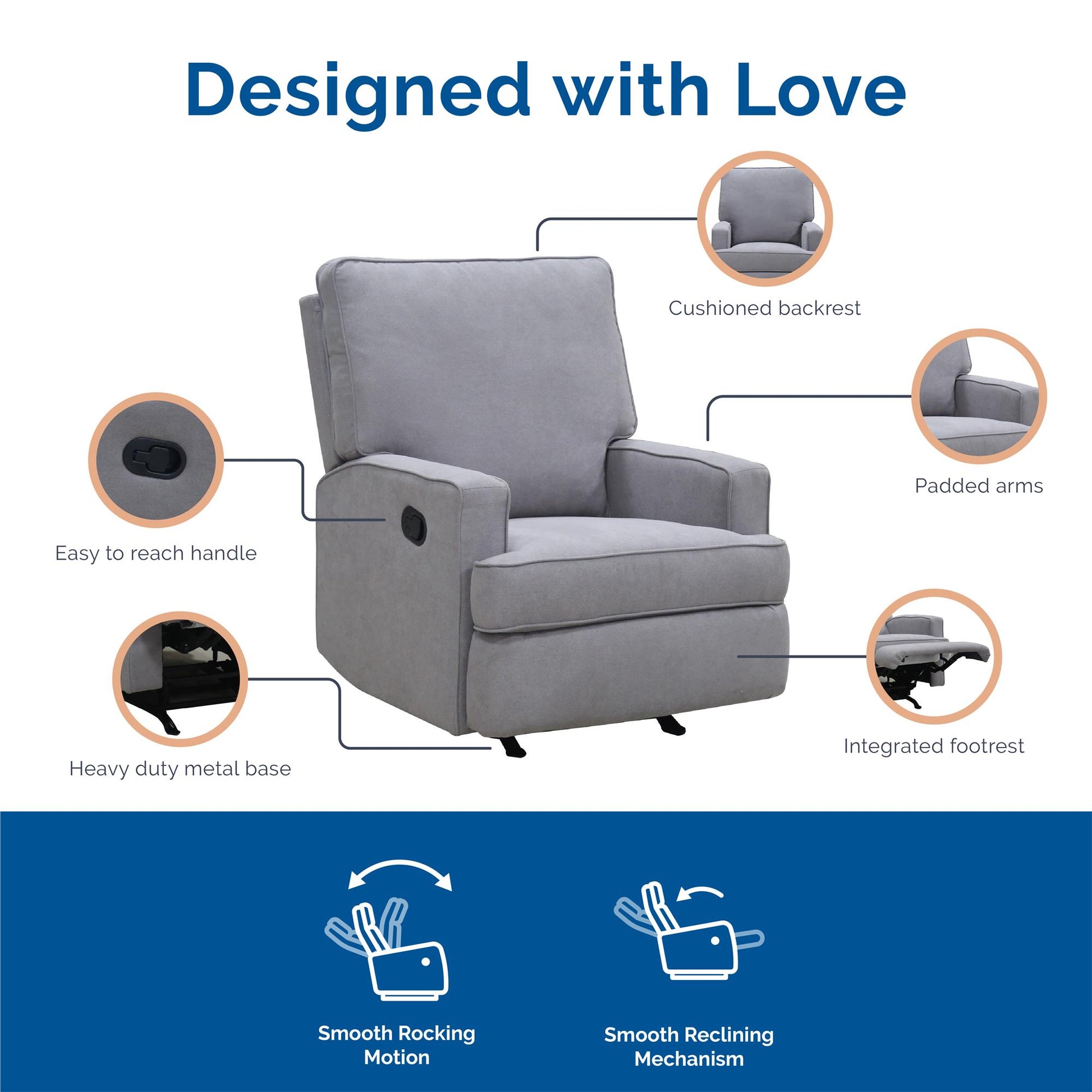 Baby Relax Salma Rocker Recliner Chair, Gray Chenille - Gray