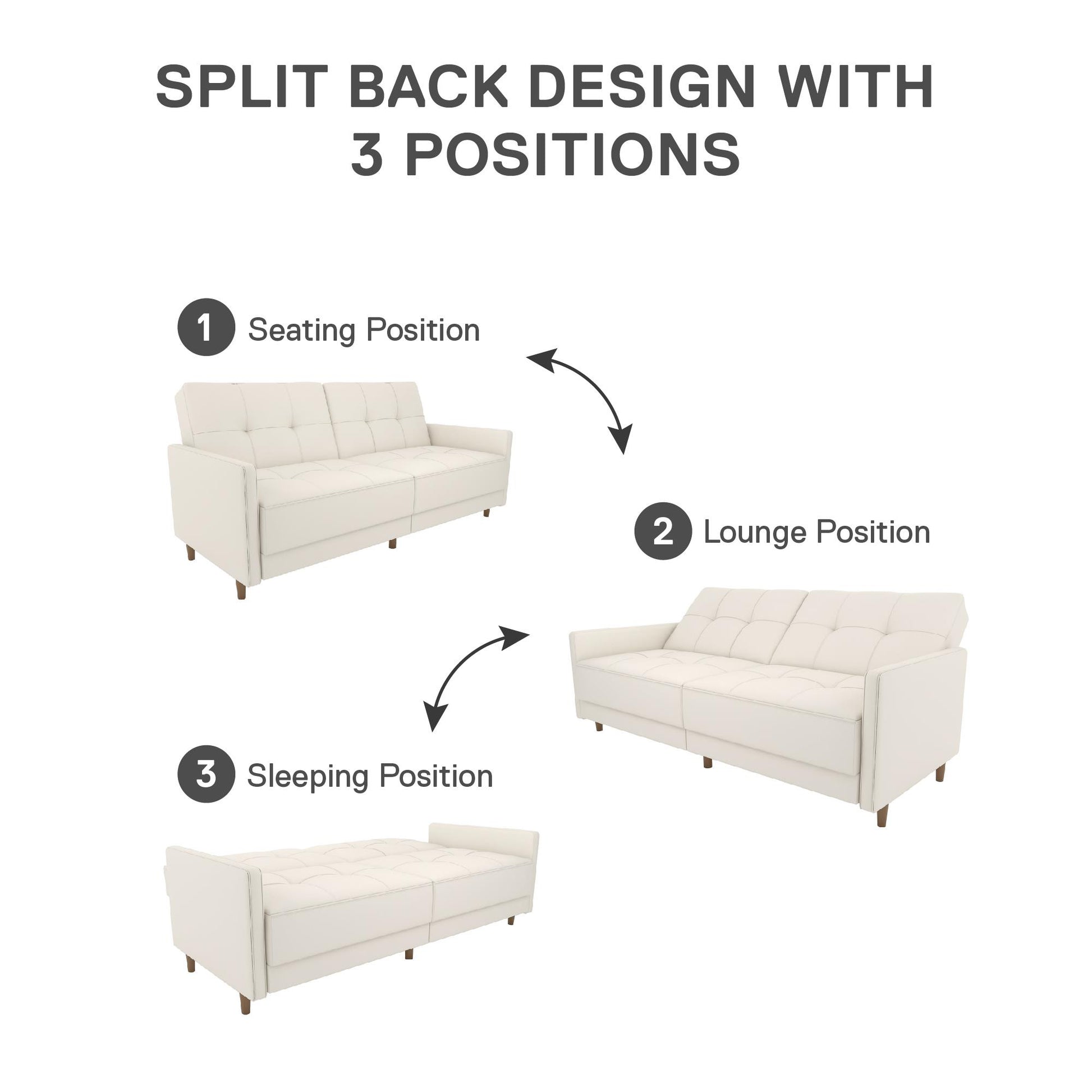 Andora Tufted Upholstered Coil Futon with Wooden Legs - White Faux leather
