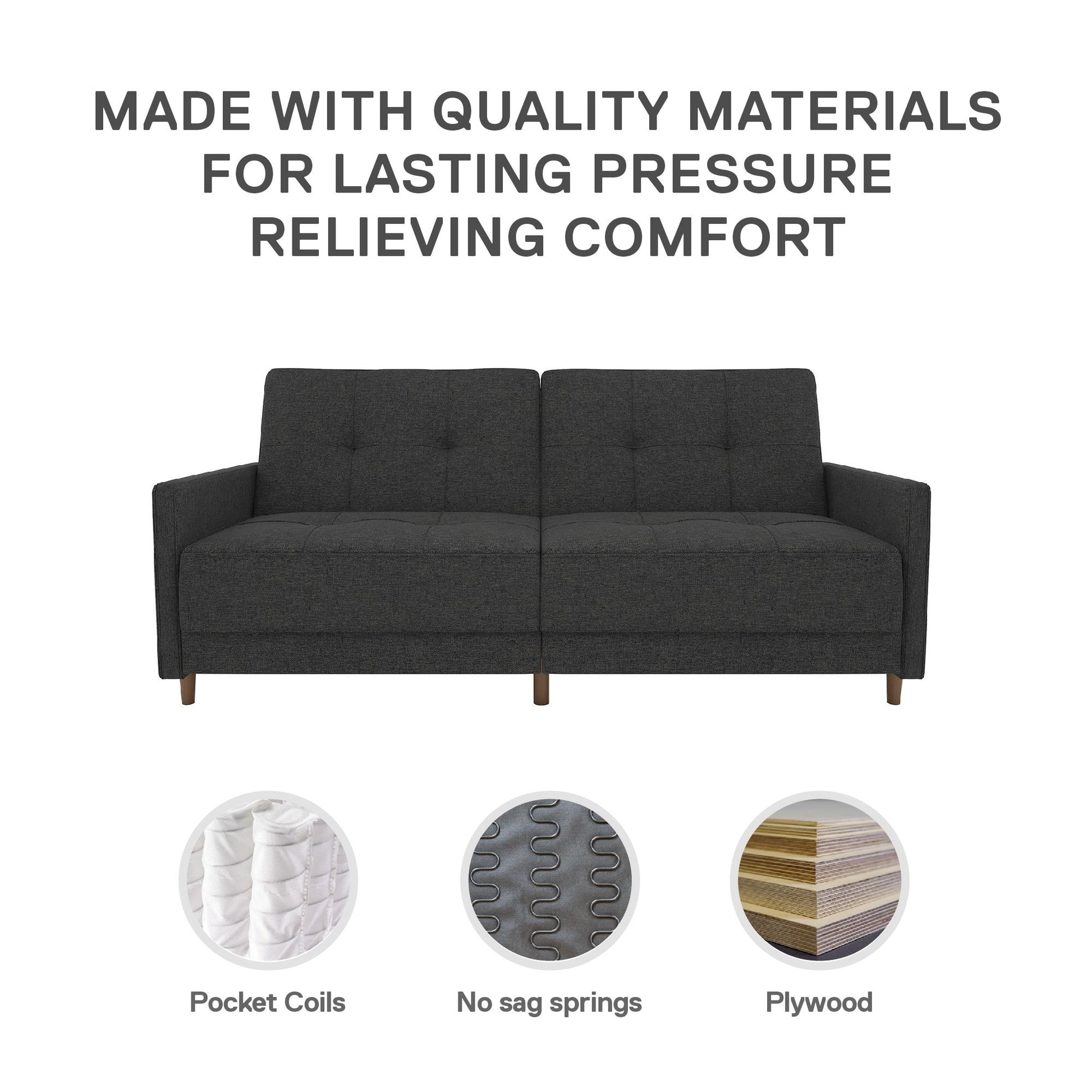 Andora Tufted Upholstered Coil Futon with Wooden Legs - Grey Linen