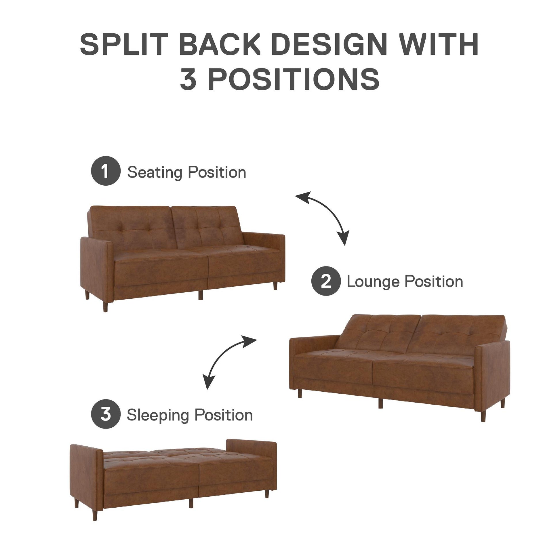 Andora Tufted Upholstered Coil Futon with Wooden Legs - Camel