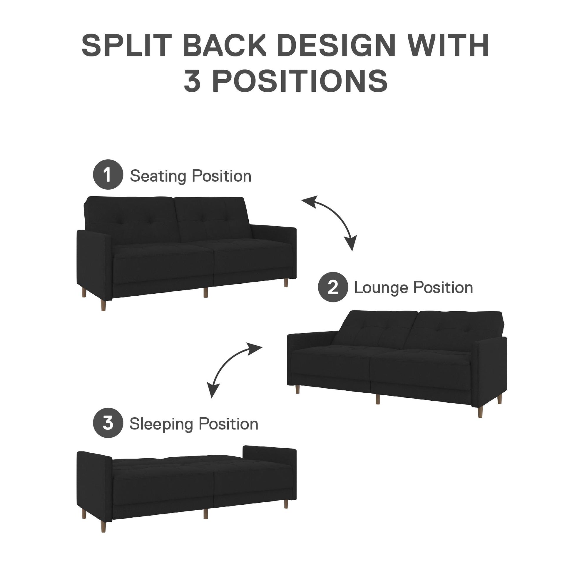 Andora Tufted Upholstered Coil Futon with Wooden Legs - Black