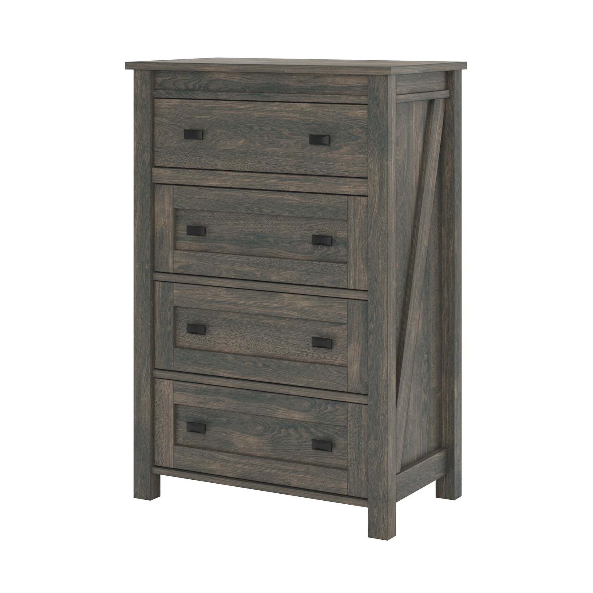 Farmington 4 Drawer Rustic Farmhouse Dresser with Linen Interiors - Weathered Oak