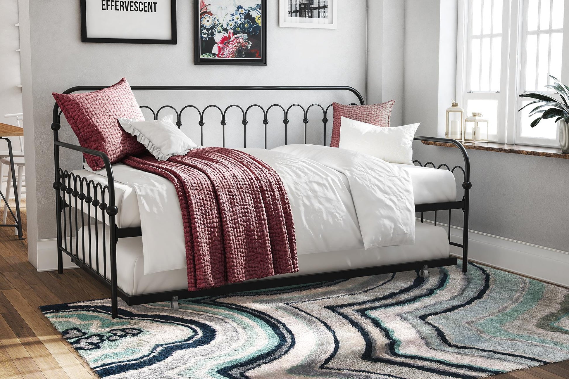 Bright Pop Metal Daybed with Trundle - Black - Twin