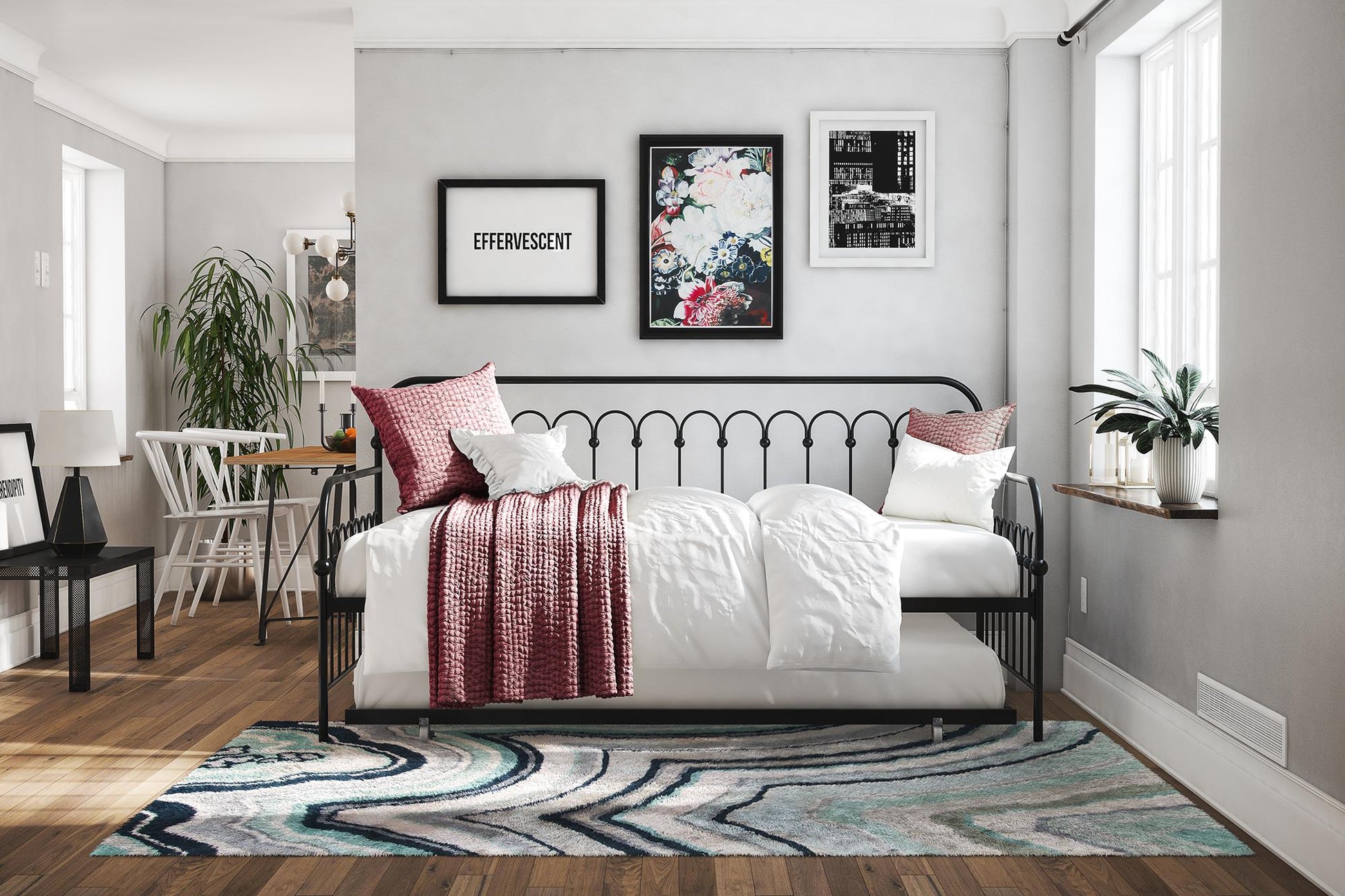 Bright Pop Metal Daybed with Trundle - Black - Twin