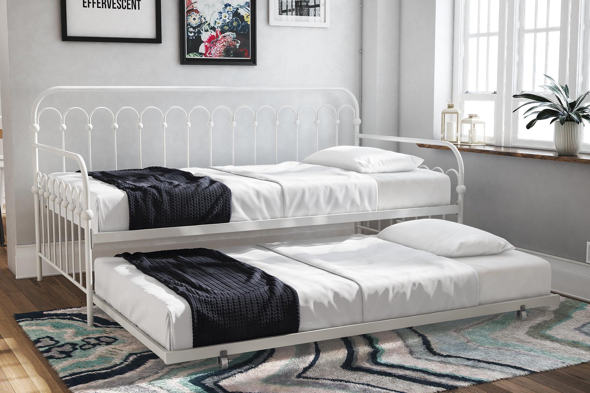 Bright Pop Metal Daybed with Trundle - White - Twin