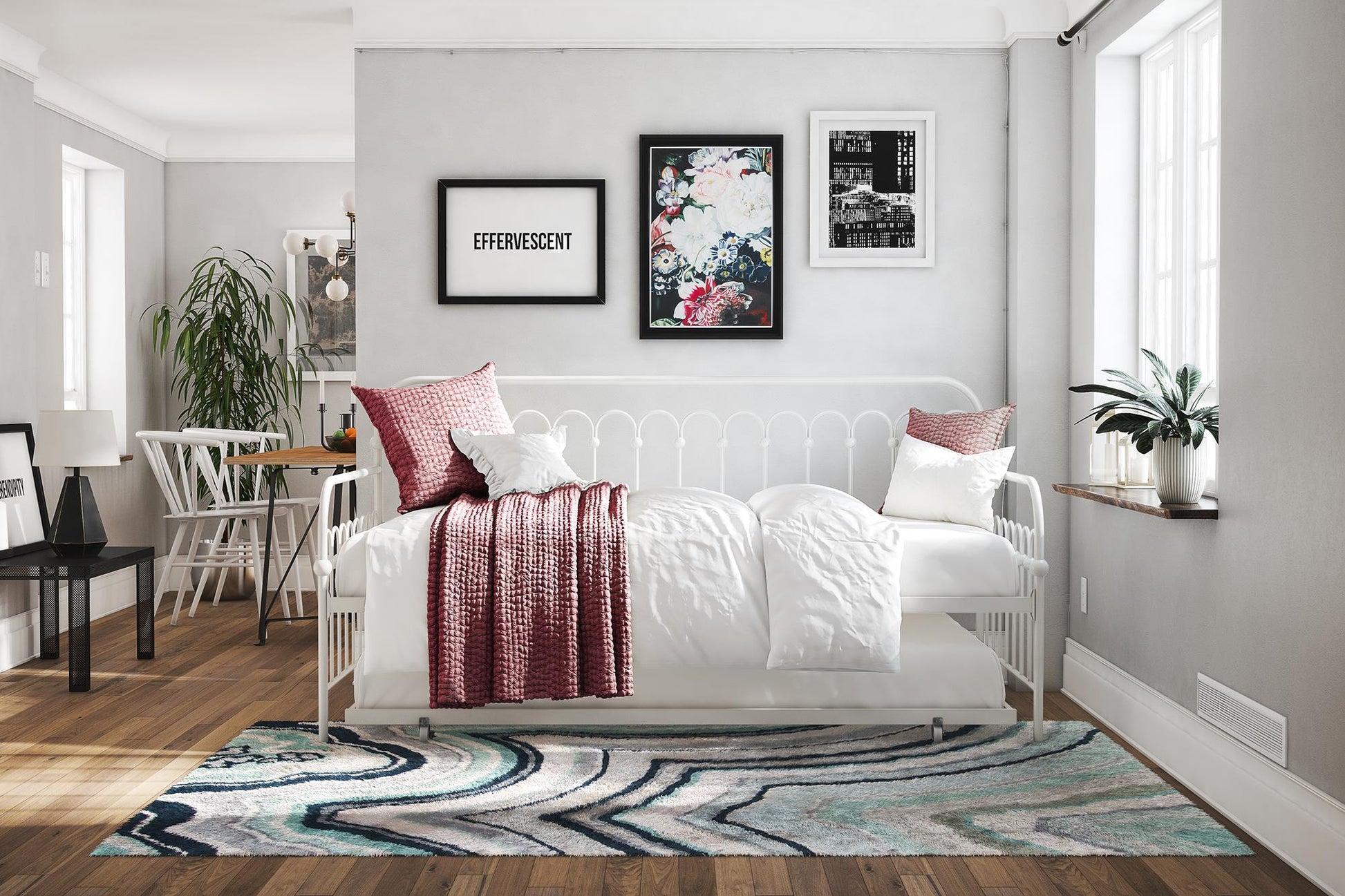 Bright Pop Metal Daybed with Trundle - White - Twin