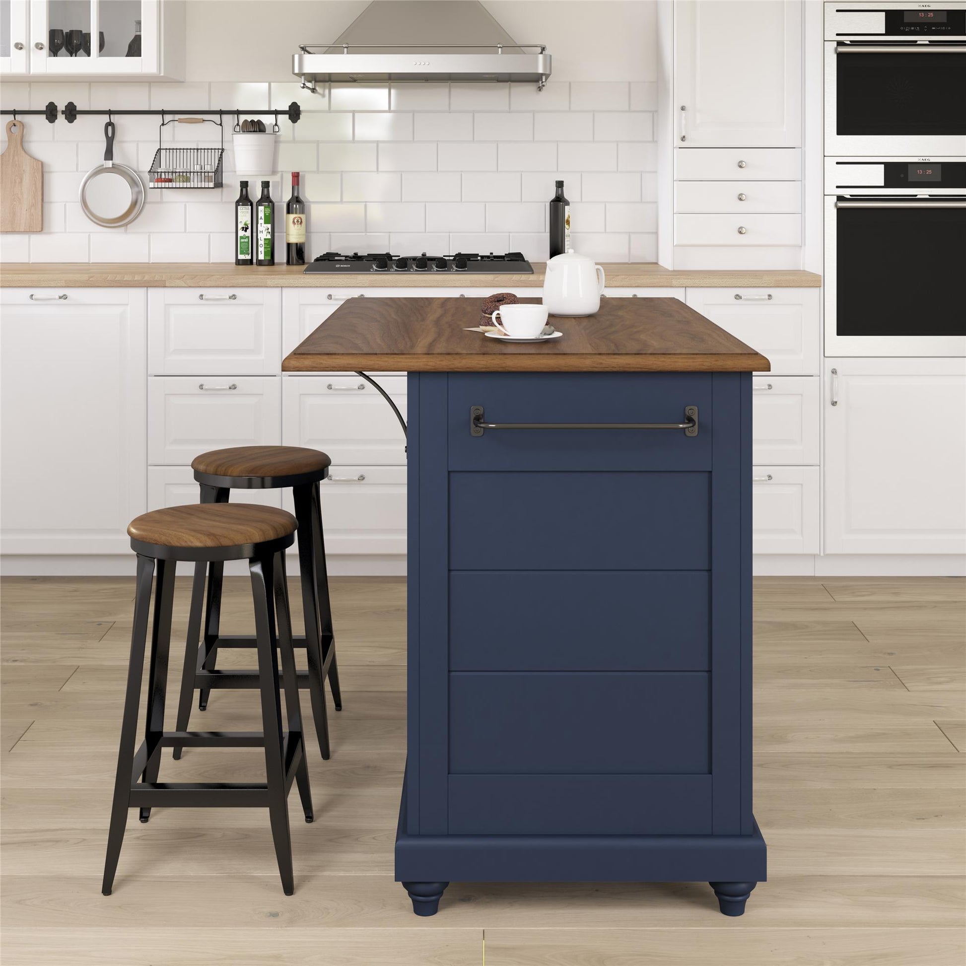 DHP Kelsey Kitchen Island with 2, Blue - Blue