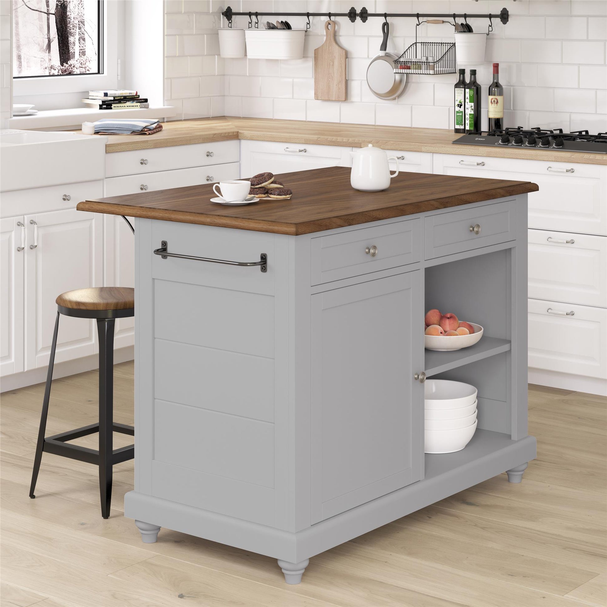 DHP Kelsey Kitchen Island with 2 Stools, Gray - Gray