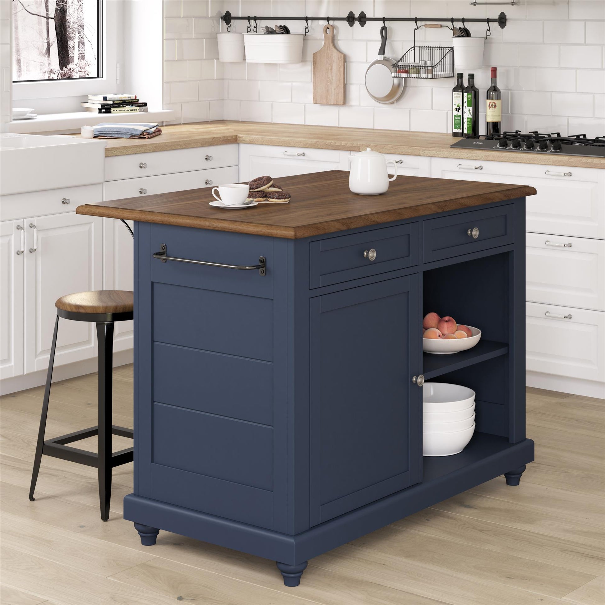 DHP Kelsey Kitchen Island with 2, Blue - Blue