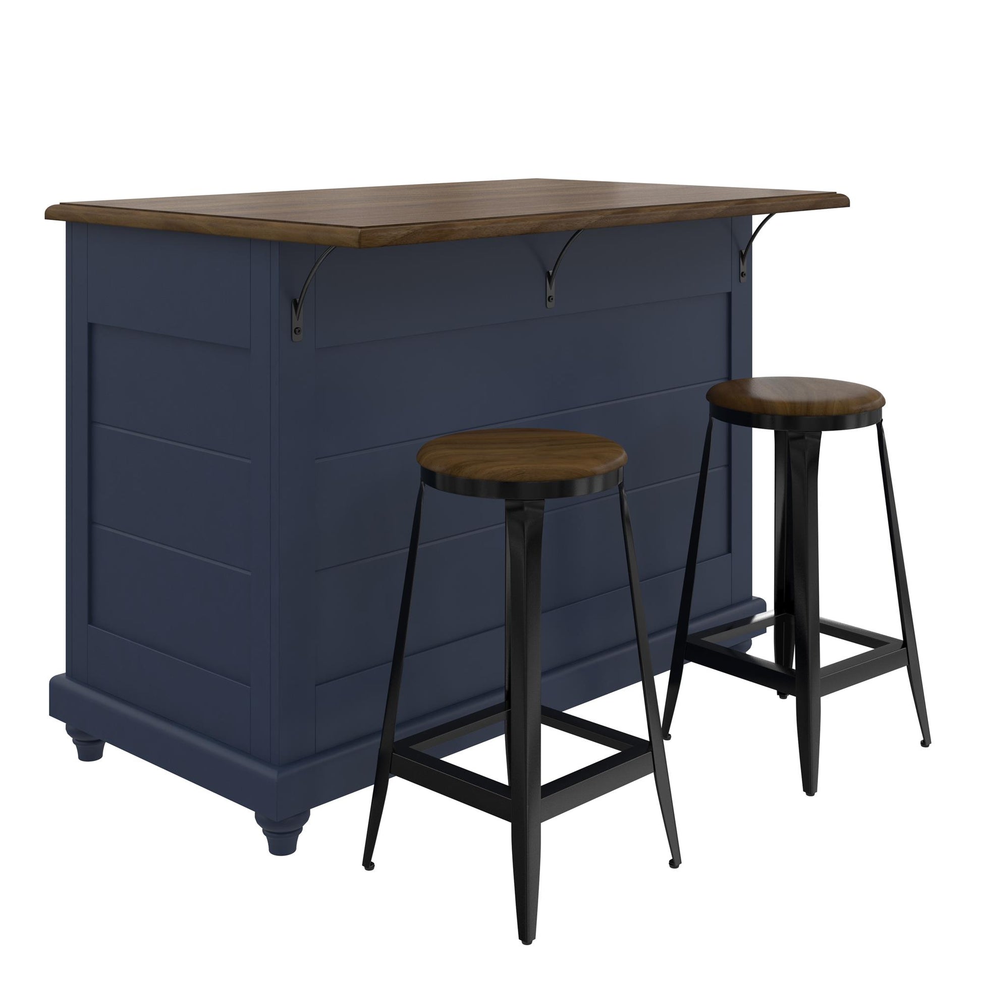 DHP Kelsey Kitchen Island with 2, Blue - Blue