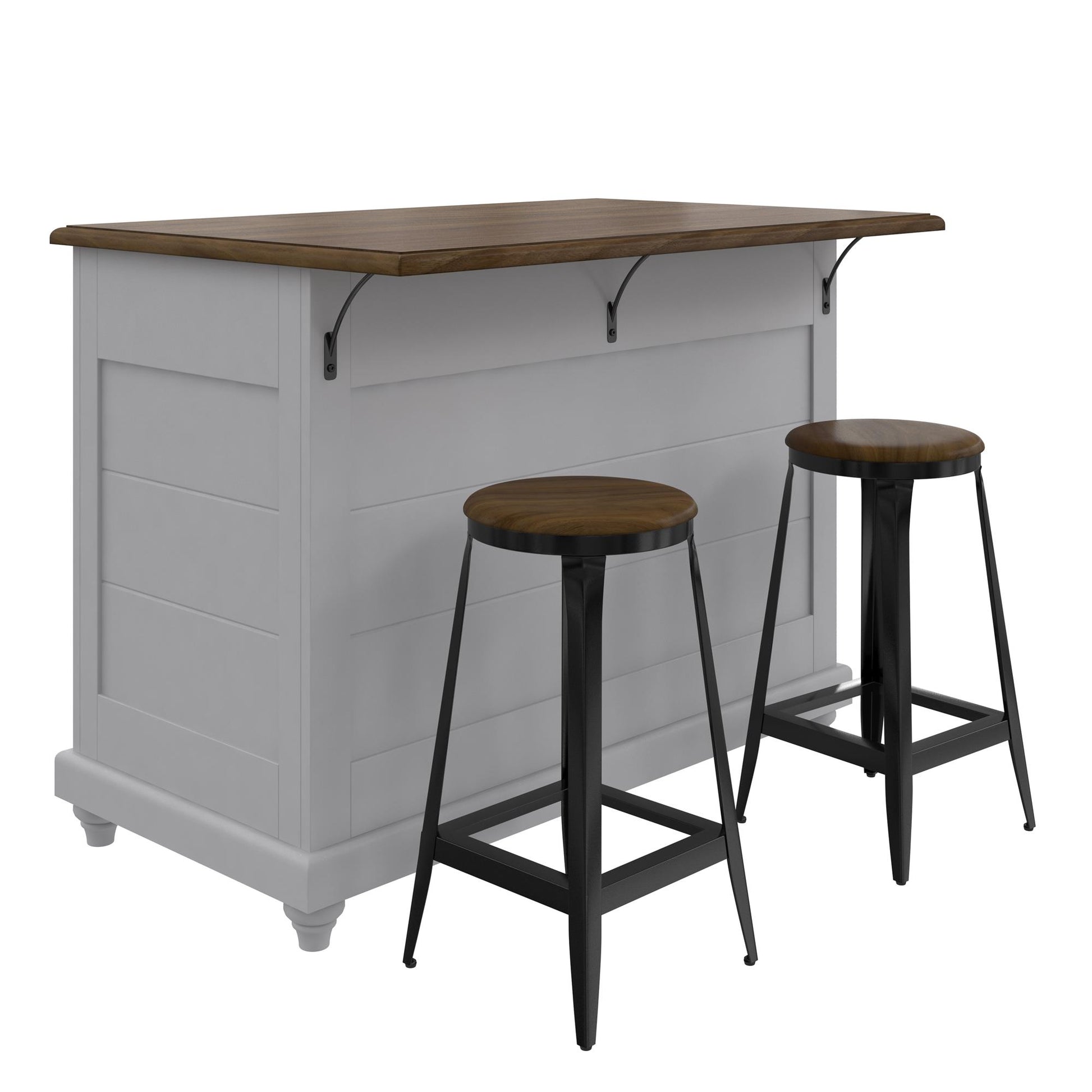 DHP Kelsey Kitchen Island with 2 Stools, Gray - Gray