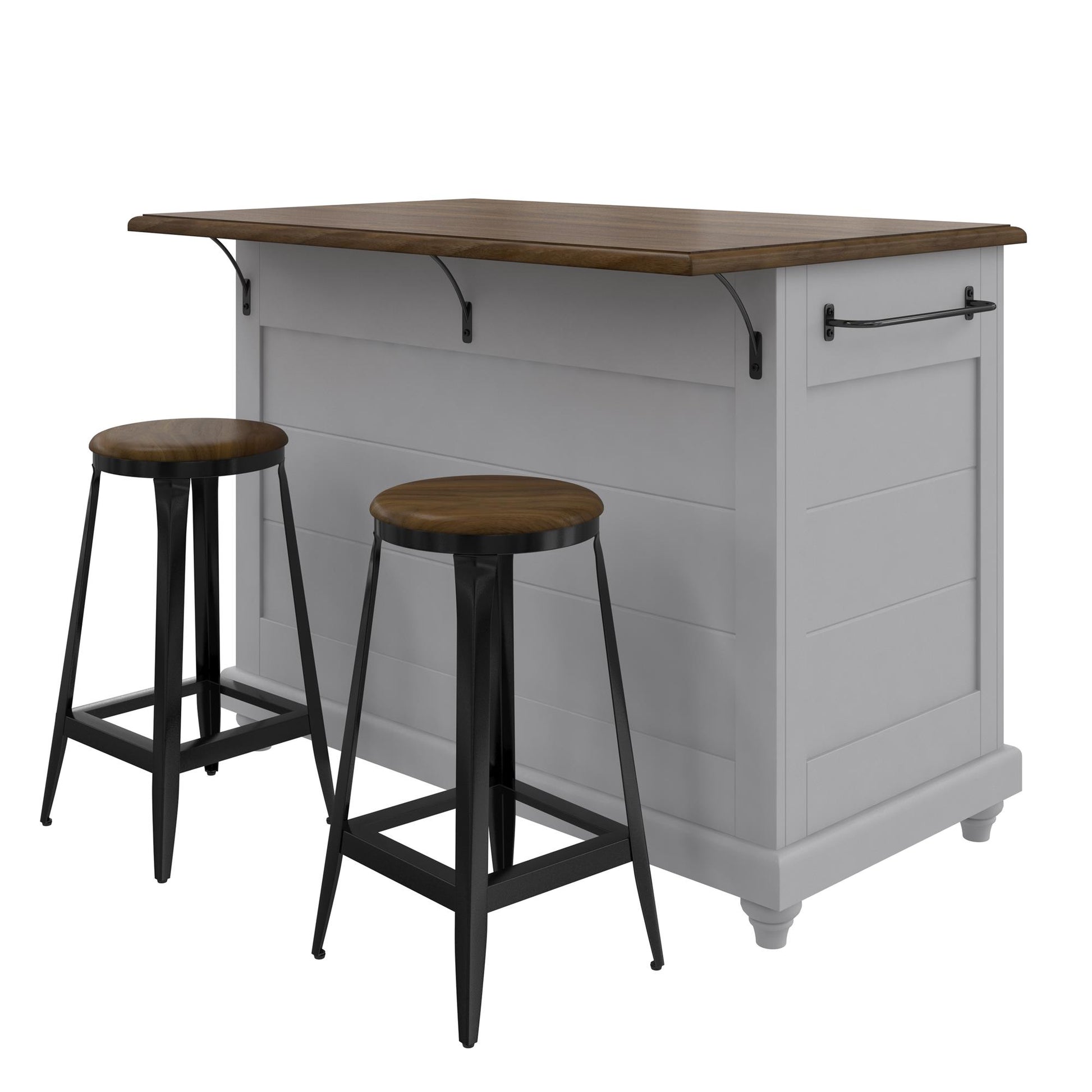 DHP Kelsey Kitchen Island with 2 Stools, Gray - Gray