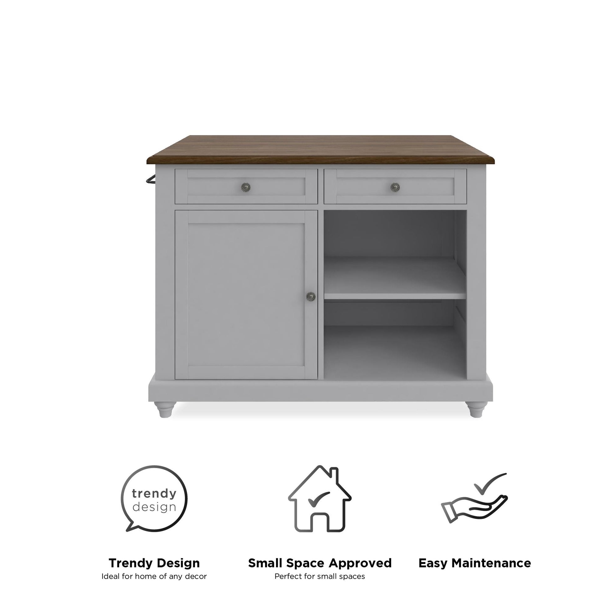 DHP Kelsey Kitchen Island with 2 Stools, Gray - Gray