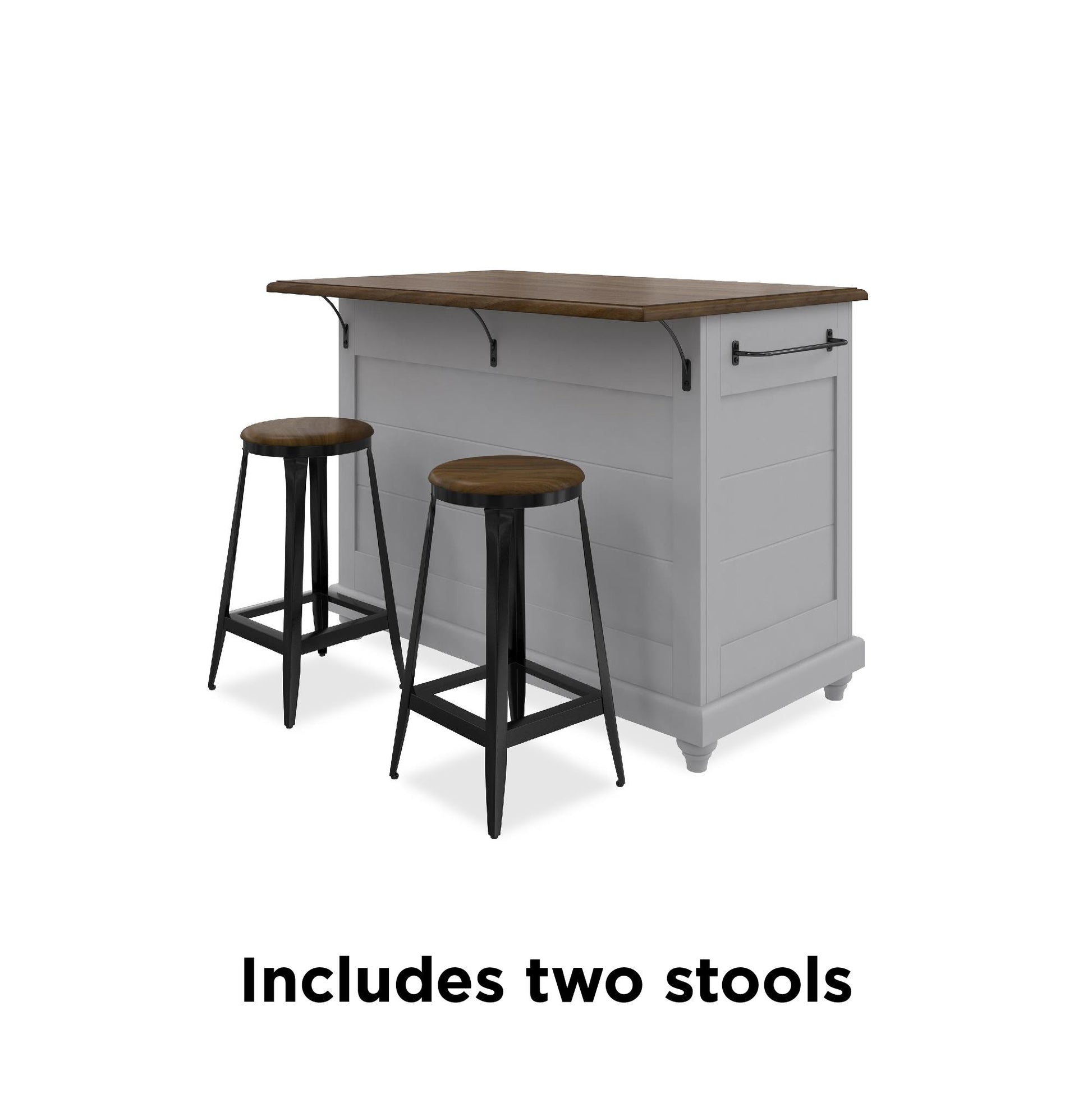 DHP Kelsey Kitchen Island with 2 Stools, Gray - Gray