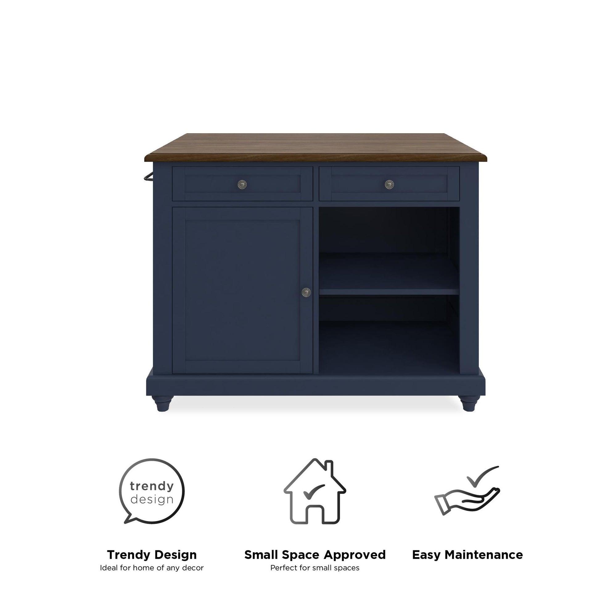 DHP Kelsey Kitchen Island with 2, Blue - Blue