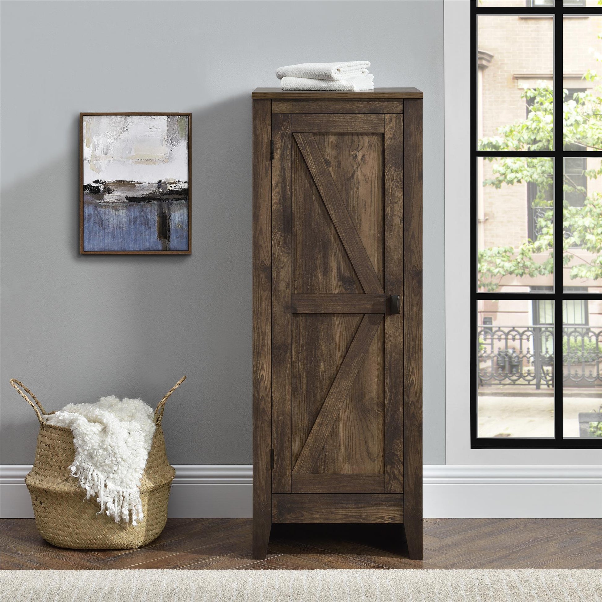 SystemBuild Farmington Storage Cabinet with 4 Shelves - Rustic