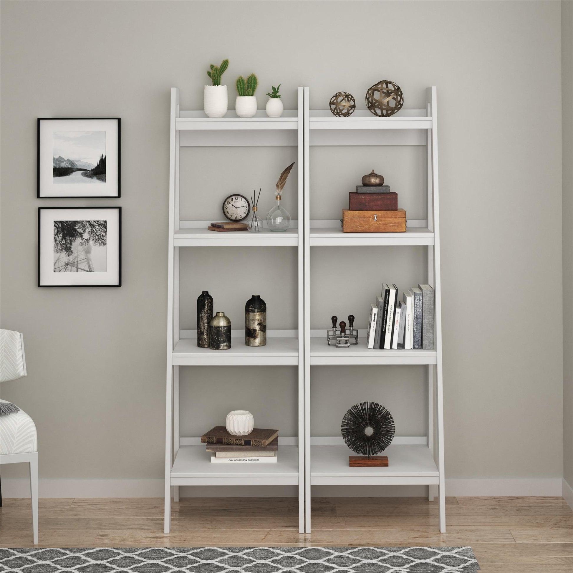 Lawrence 4 Shelf Ladder Bookcase Bundle, Set of 2  - White