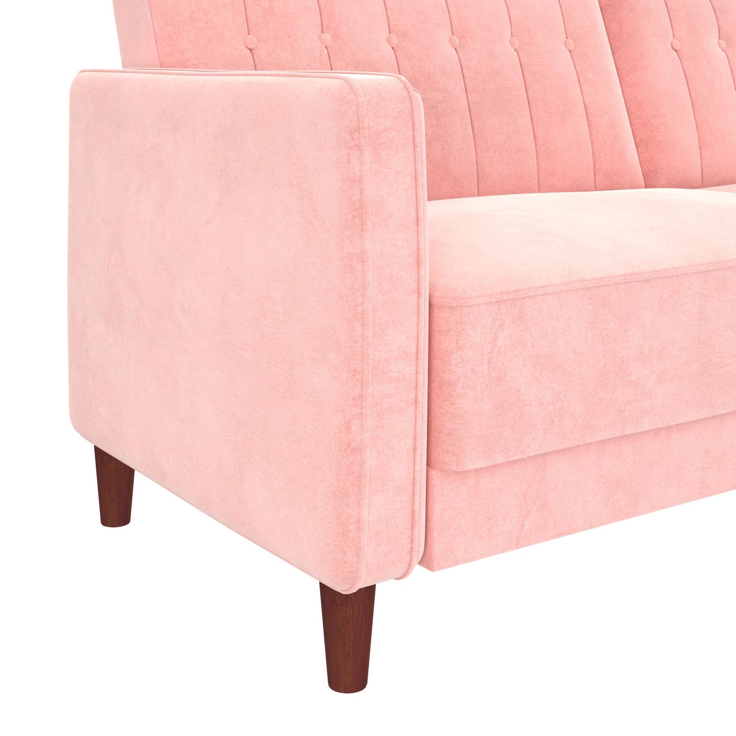 Pin Tufted Transitional Futon with Vertical Stitching and Button Tufting - Pink