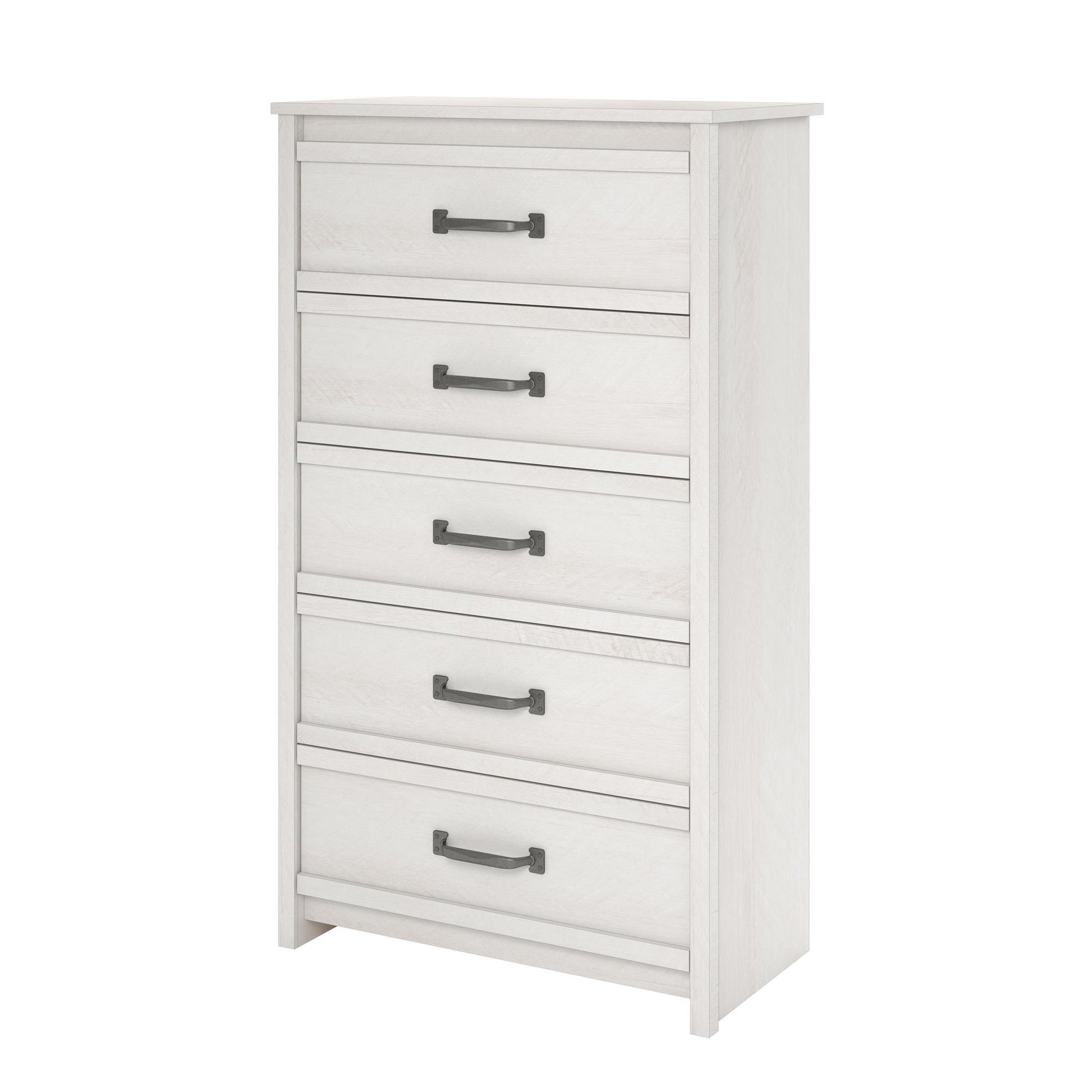 Bassinger 5 Drawer Bedroom Dresser with Pewter Handles - Ivory Oak