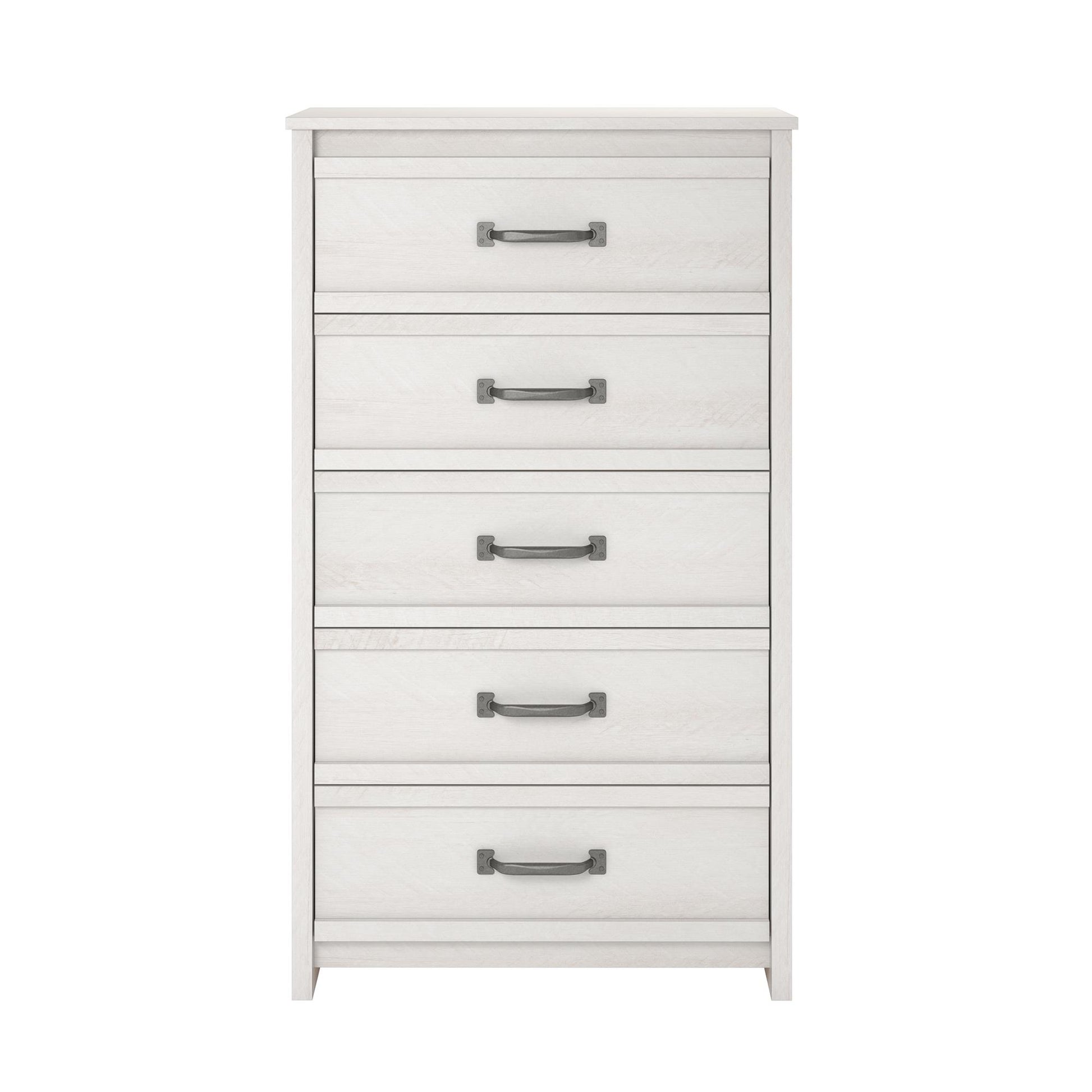 Bassinger 5 Drawer Bedroom Dresser with Pewter Handles - Ivory Oak