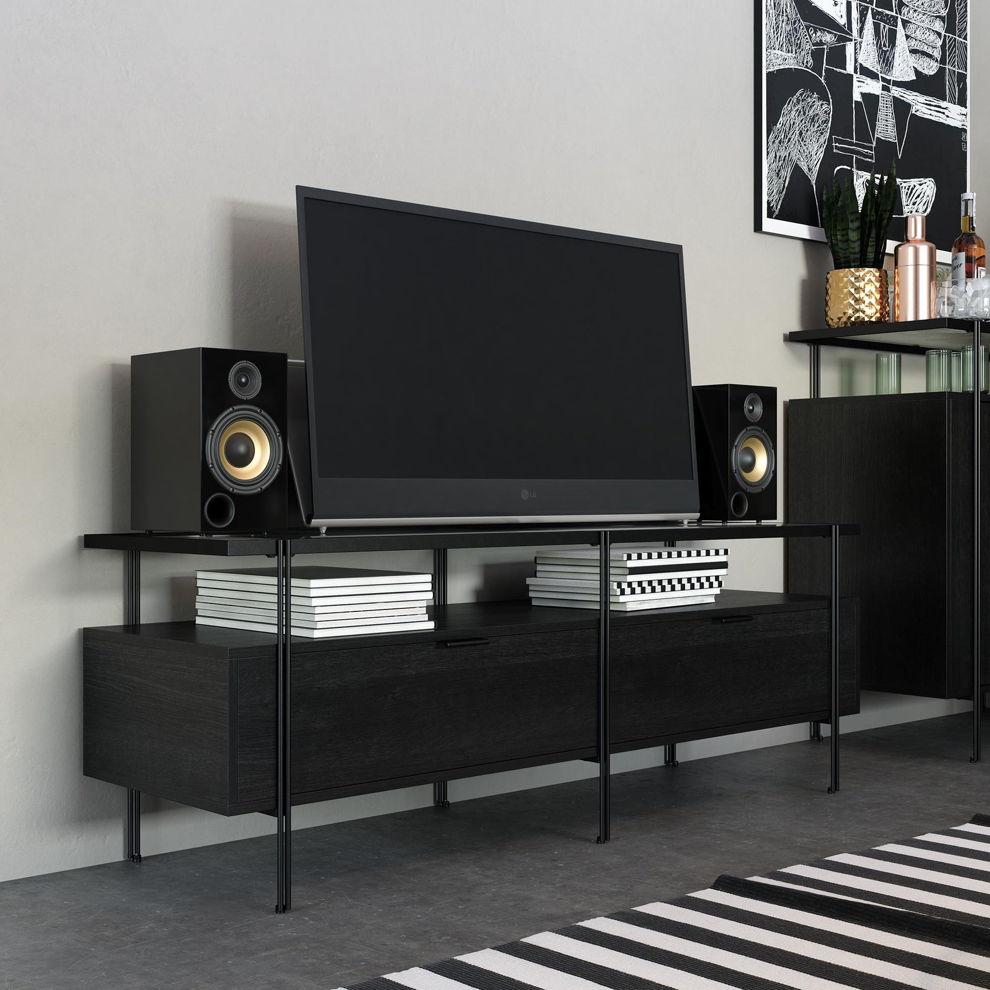 Ameriwood Home Lakeland TV Stand for TVs up to 60", Black Oak - Black Oak