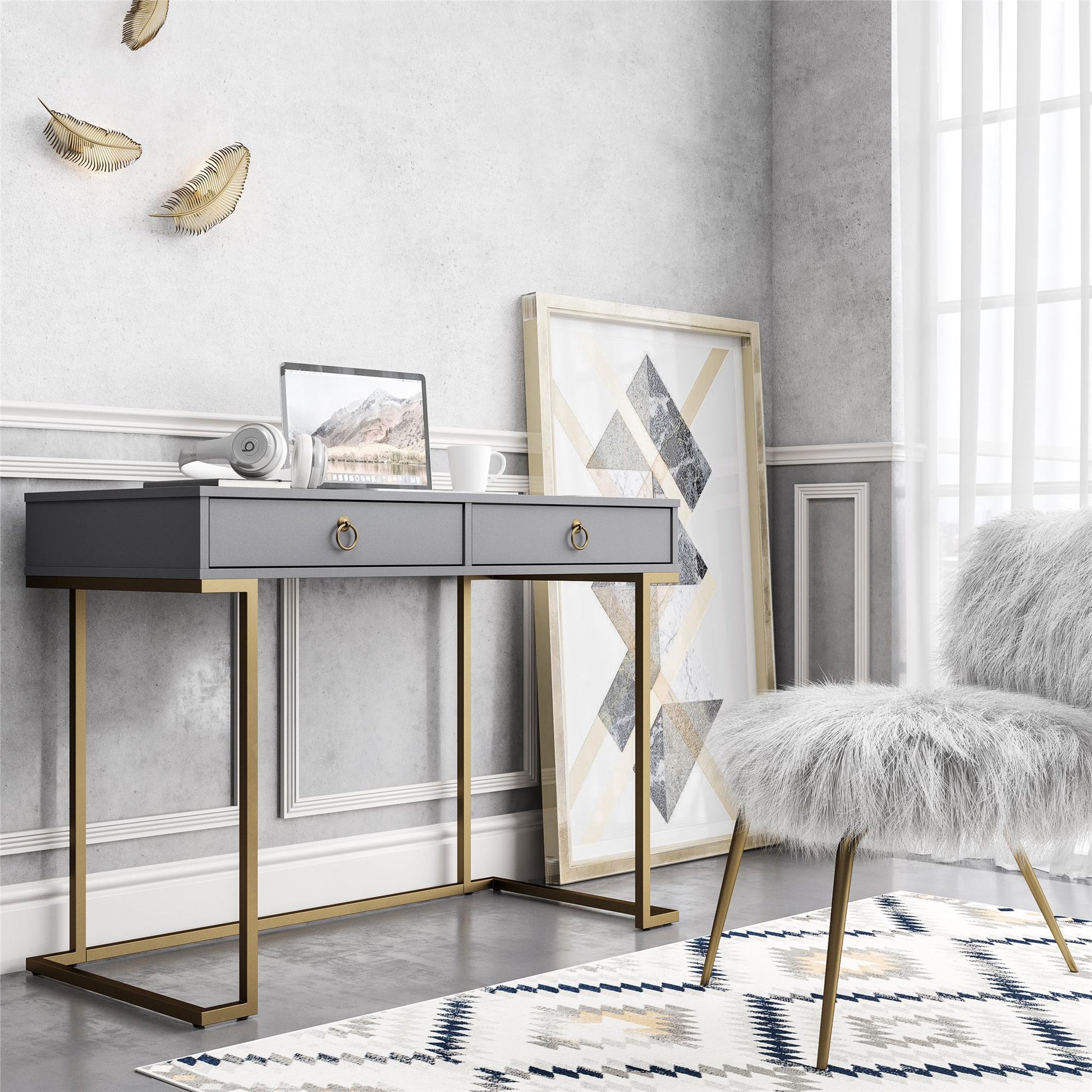 Camila Writing Desk, Graphite Gray - Graphite Grey