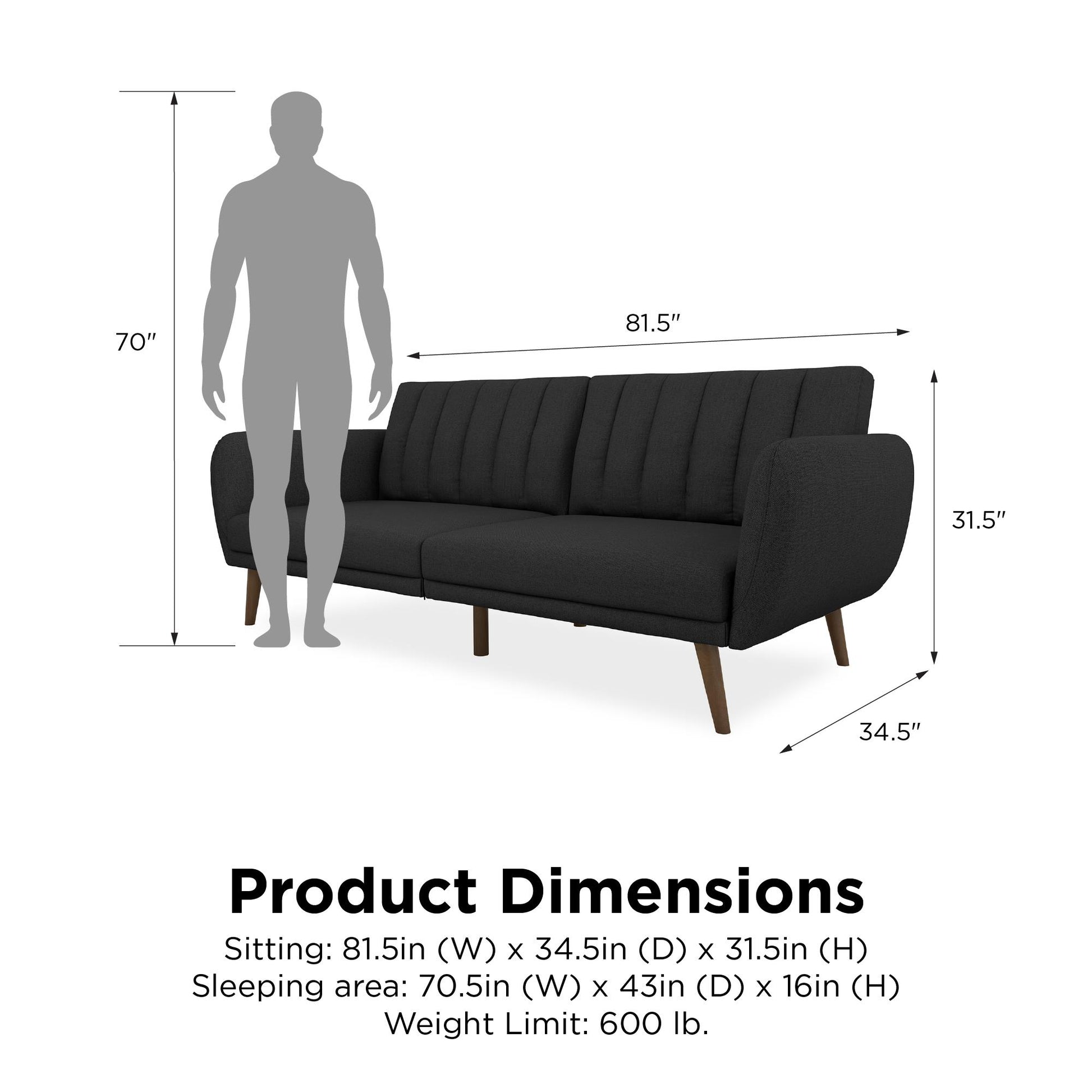 Brittany Futon - Dark Gray Linen