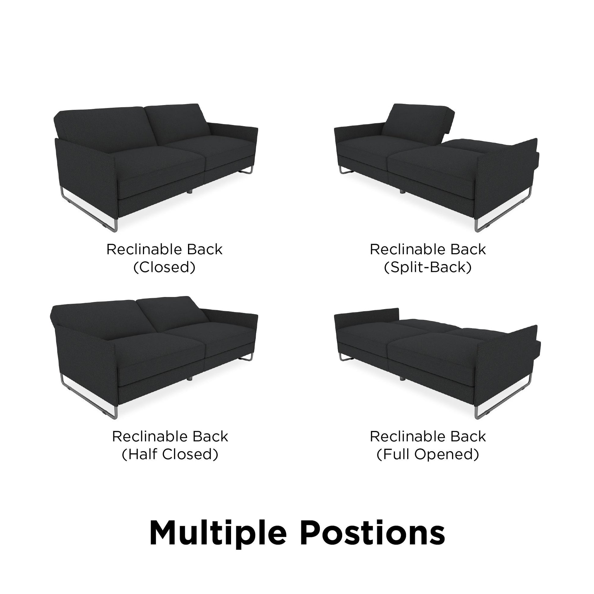 Pembroke Convertible Futon with Armrests and Metal Sleigh Legs - Grey Linen