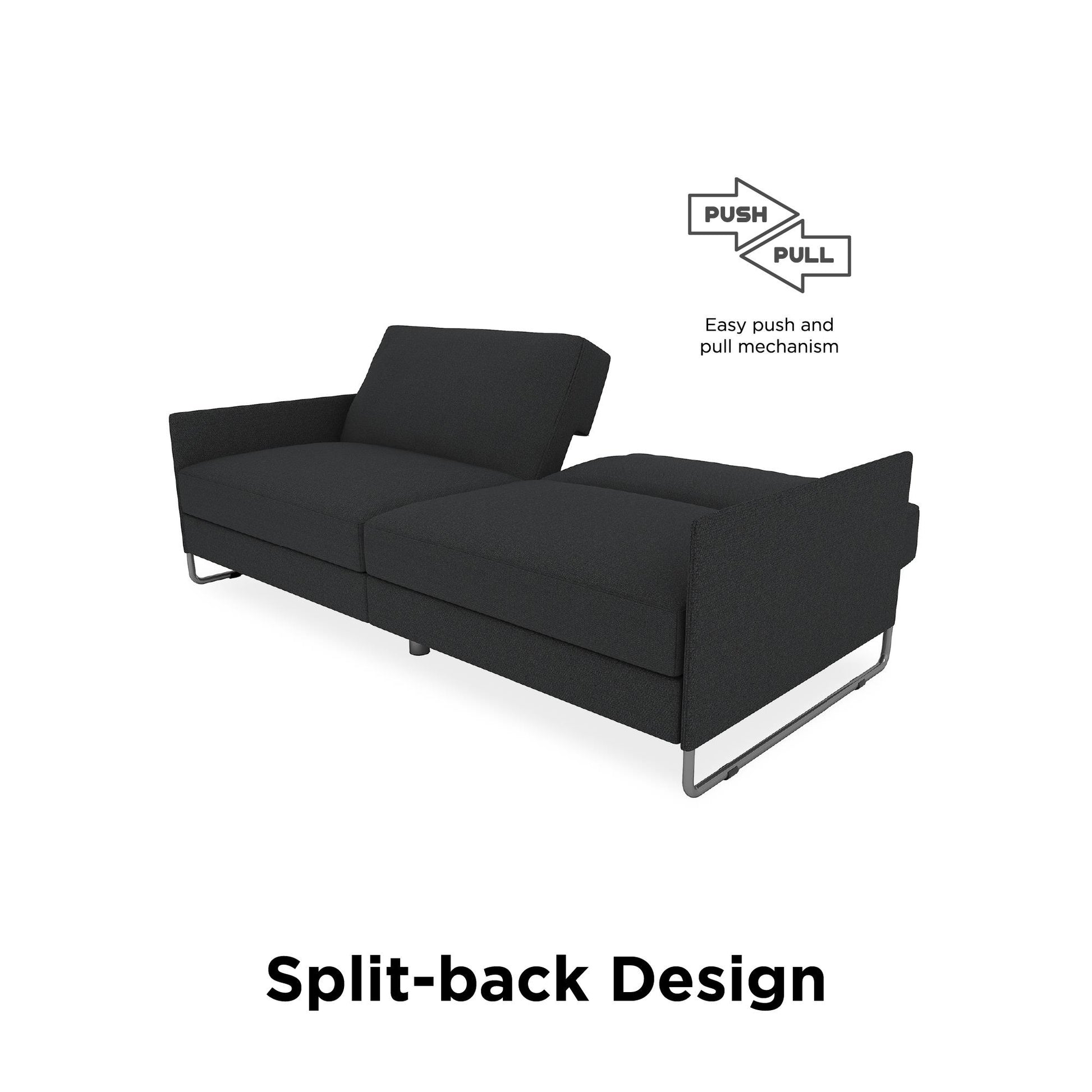Pembroke Convertible Futon with Armrests and Metal Sleigh Legs - Grey Linen